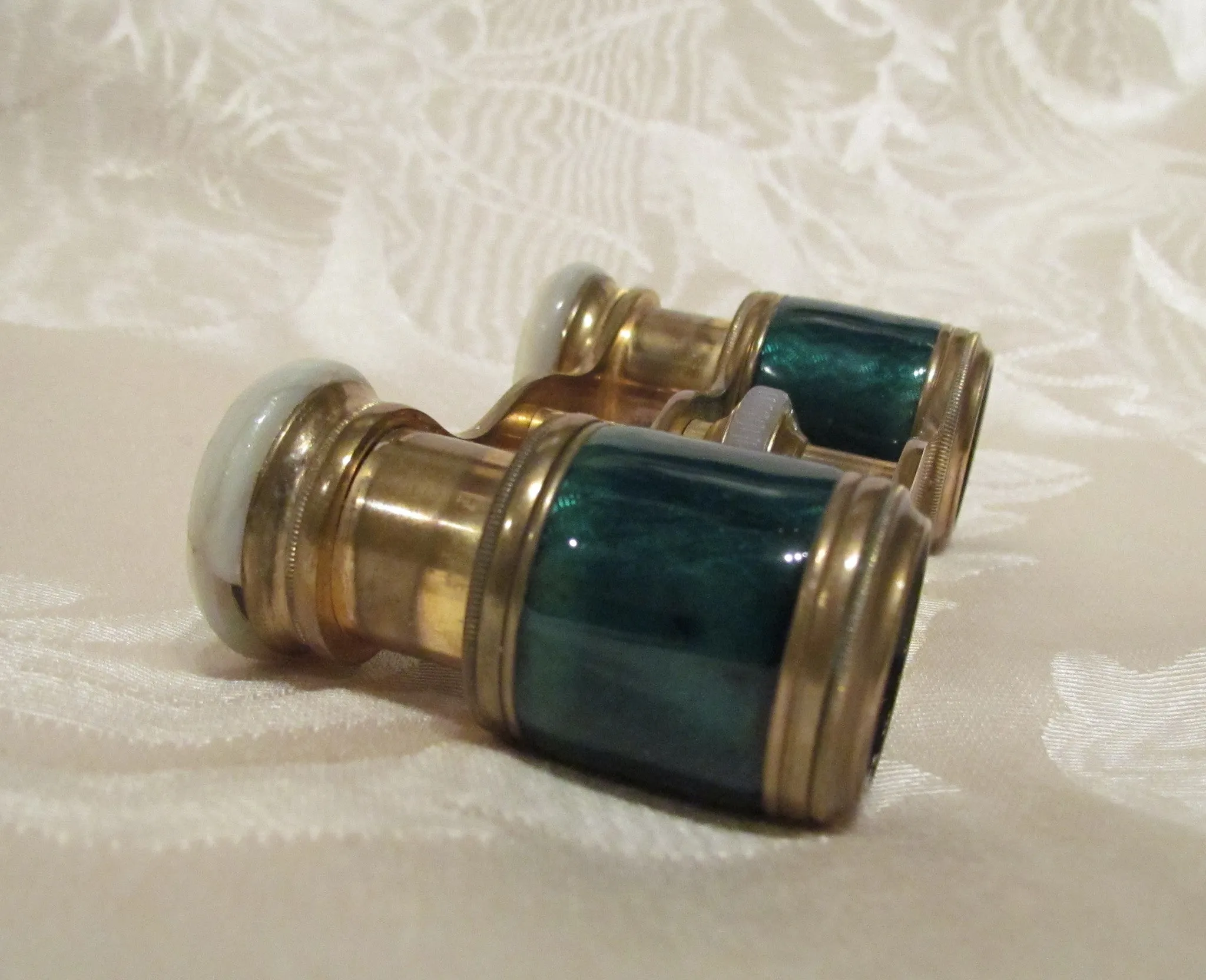 Antique Green Guilloche Opera Glasses 1800s Theater Glasses Enamel Binoculars With A French Silk Purse