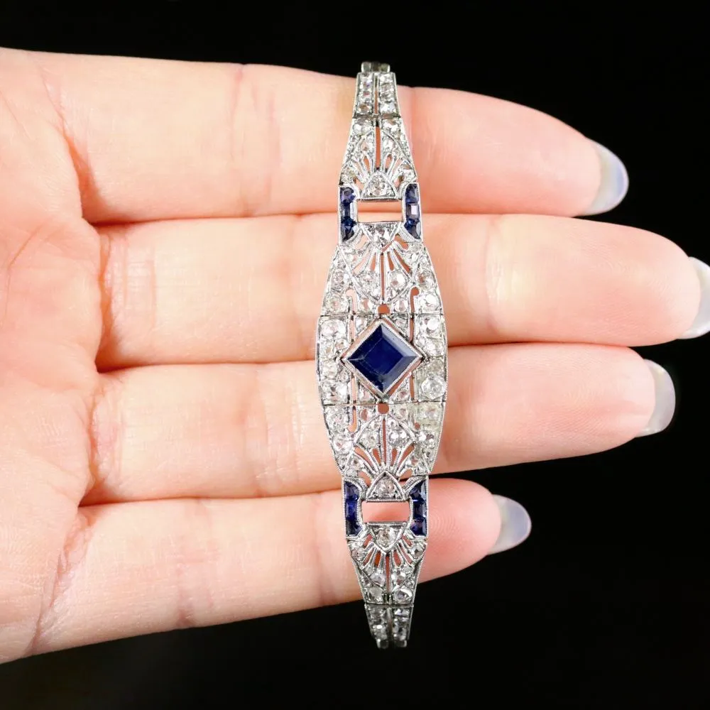 Art Deco Sapphire Diamond Bracelet 18Ct White Gold