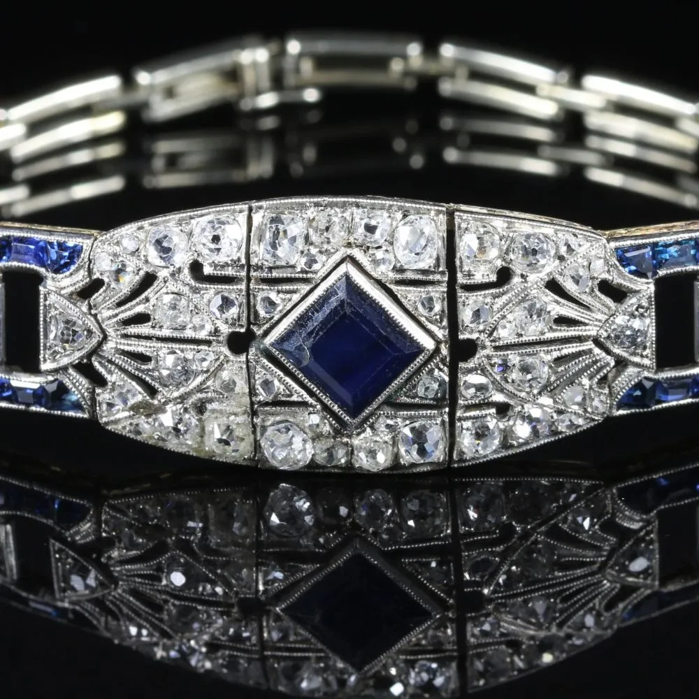 Art Deco Sapphire Diamond Bracelet 18Ct White Gold