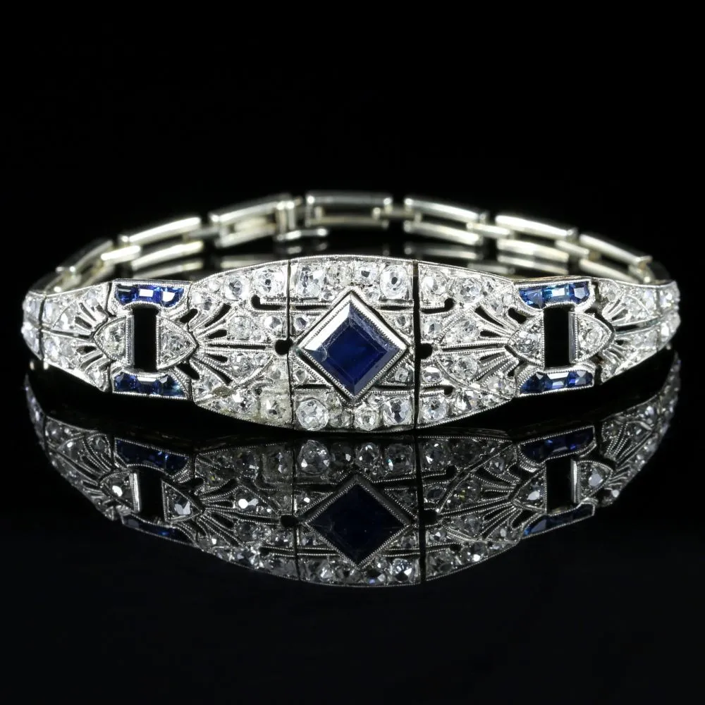 Art Deco Sapphire Diamond Bracelet 18Ct White Gold
