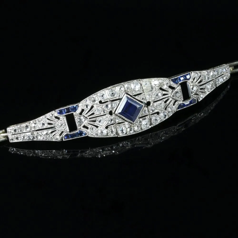 Art Deco Sapphire Diamond Bracelet 18Ct White Gold