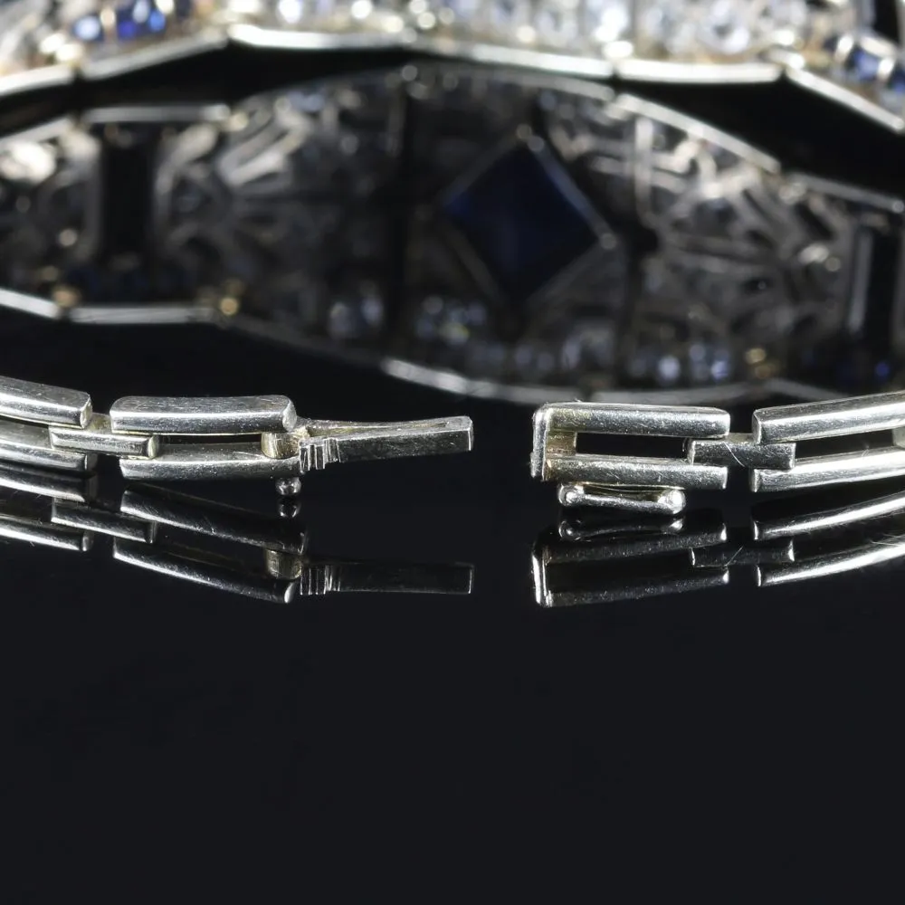 Art Deco Sapphire Diamond Bracelet 18Ct White Gold