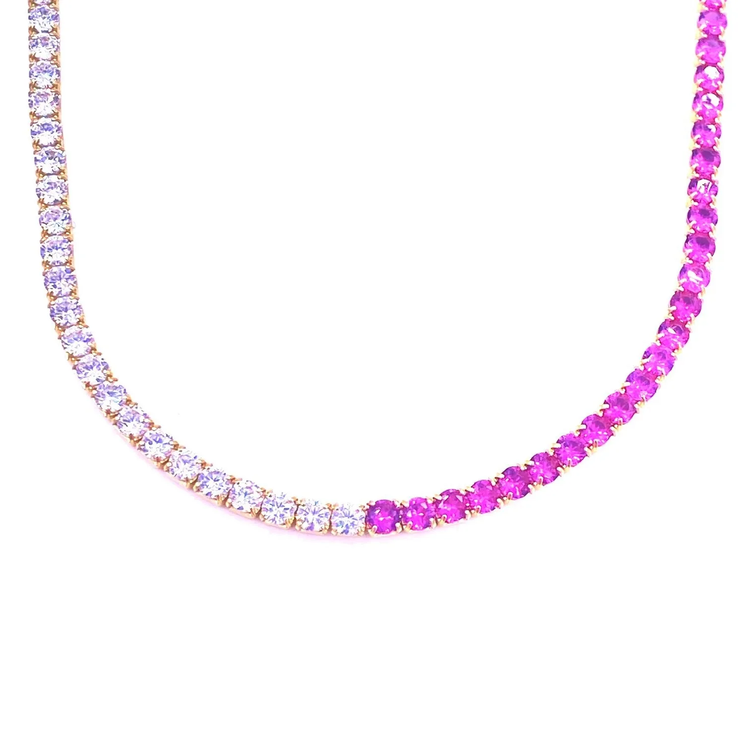 Ashley Gold Sterling Silver Gold Plated Center Split Red CZ Tennis Necklace