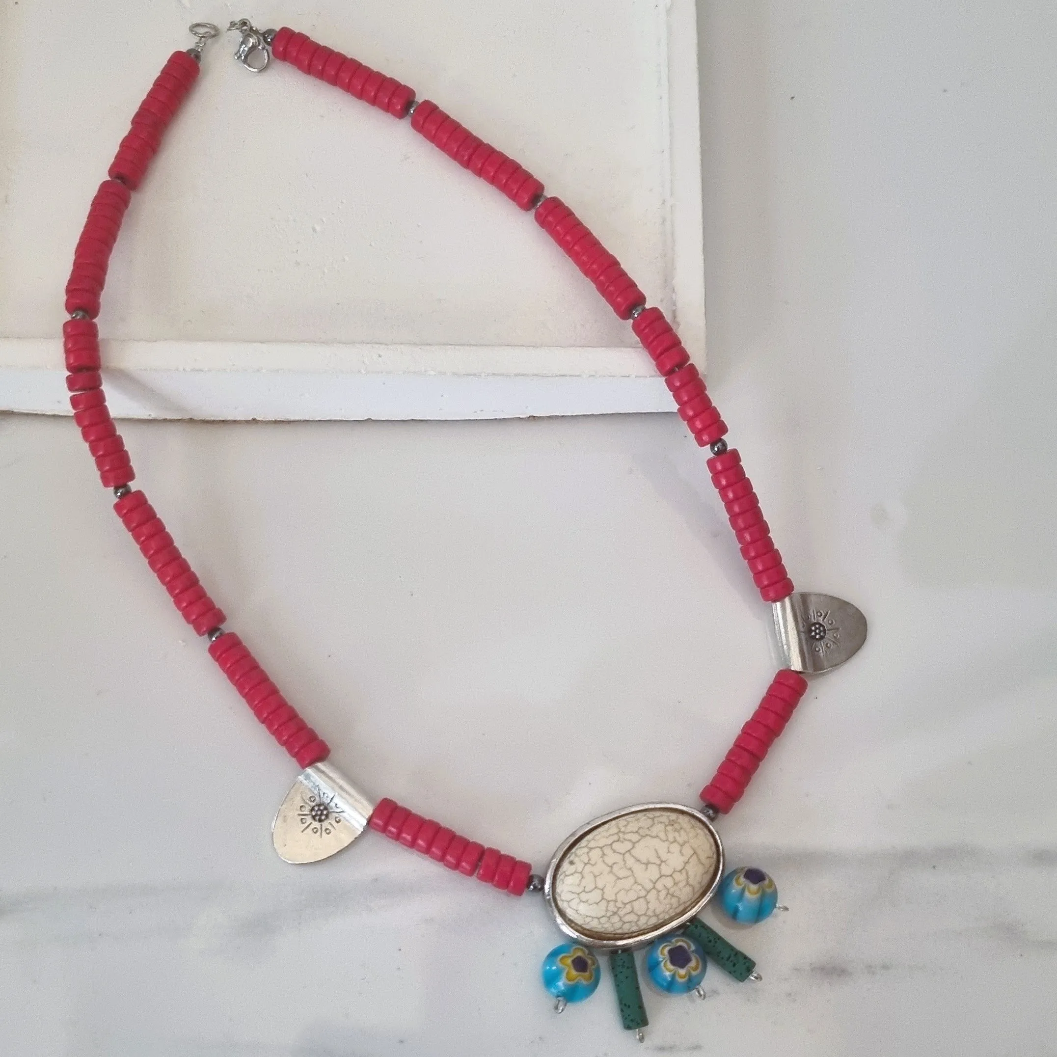 Boho red necklace