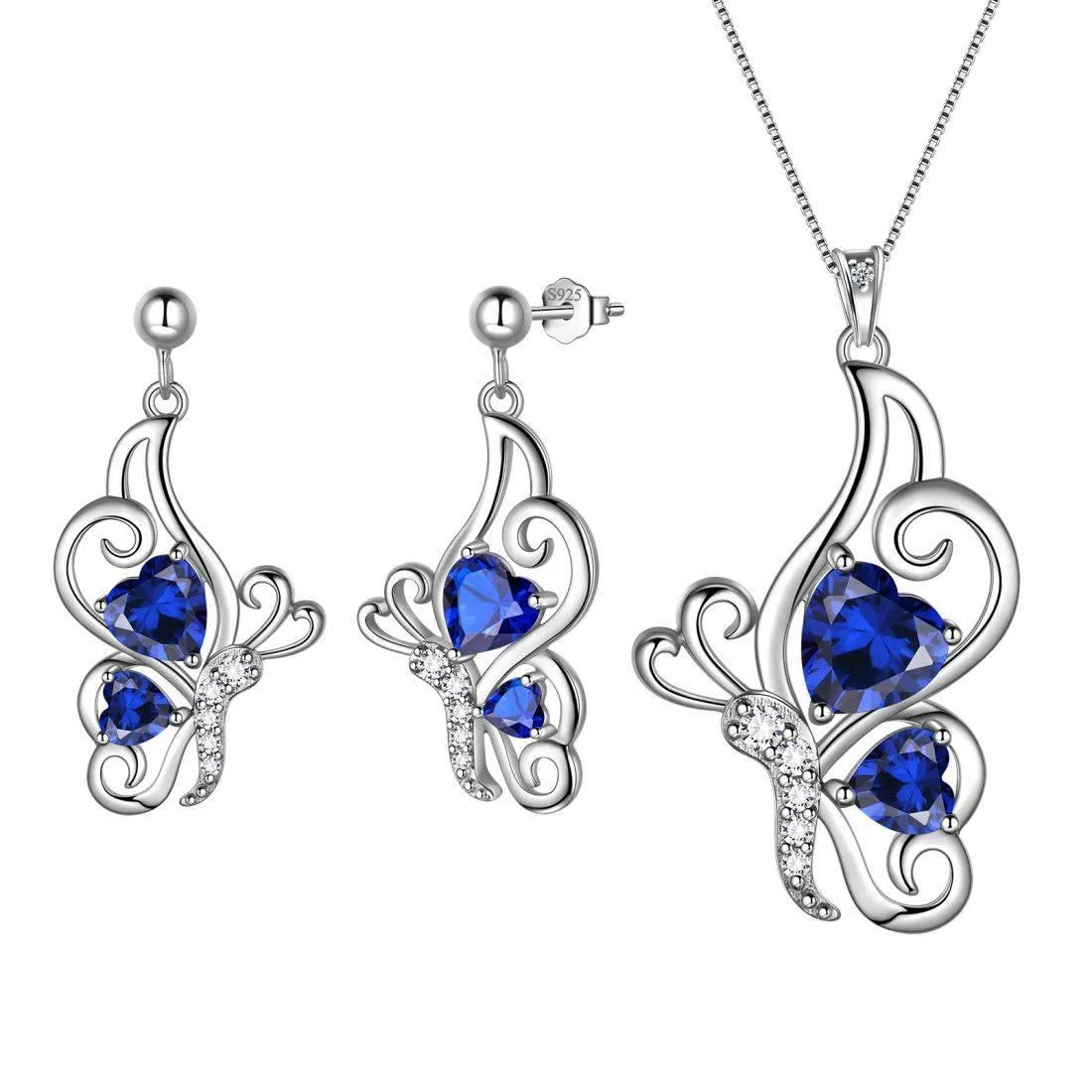 Butterfly Birthstone September Sapphire Jewelry Set 3PCS Women Girls Birthday Gift