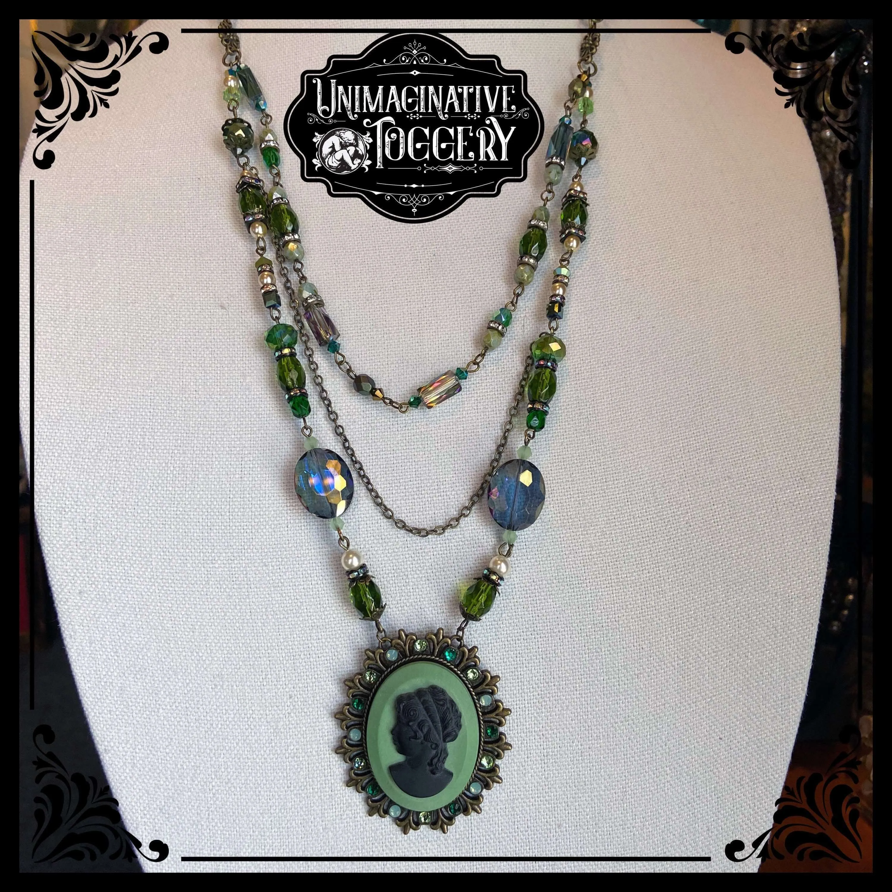 Cameo beaded multi strand antique necklace