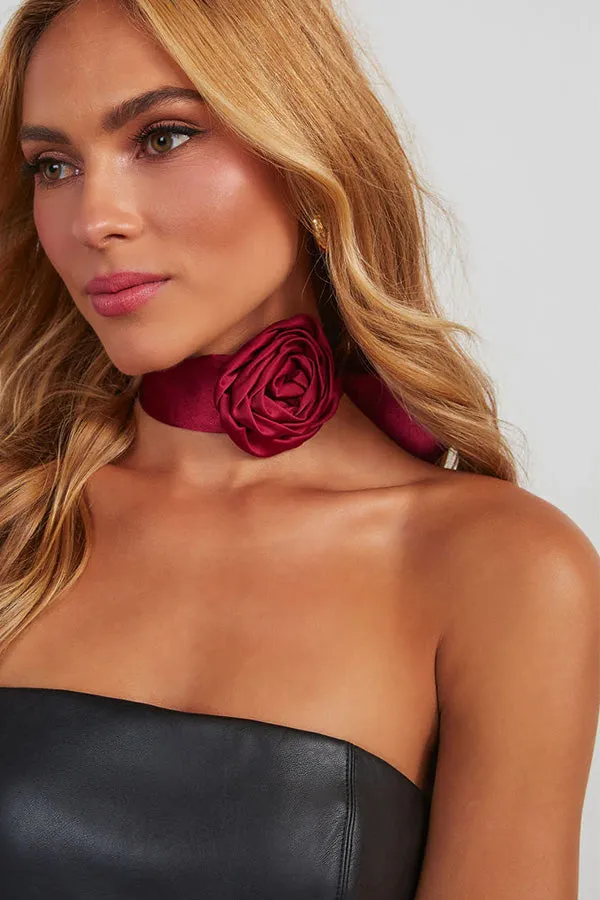Choker Tassel Satin Flower Necklace