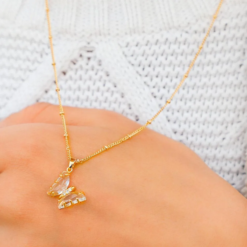 Clear Crystal Butterfly Necklace