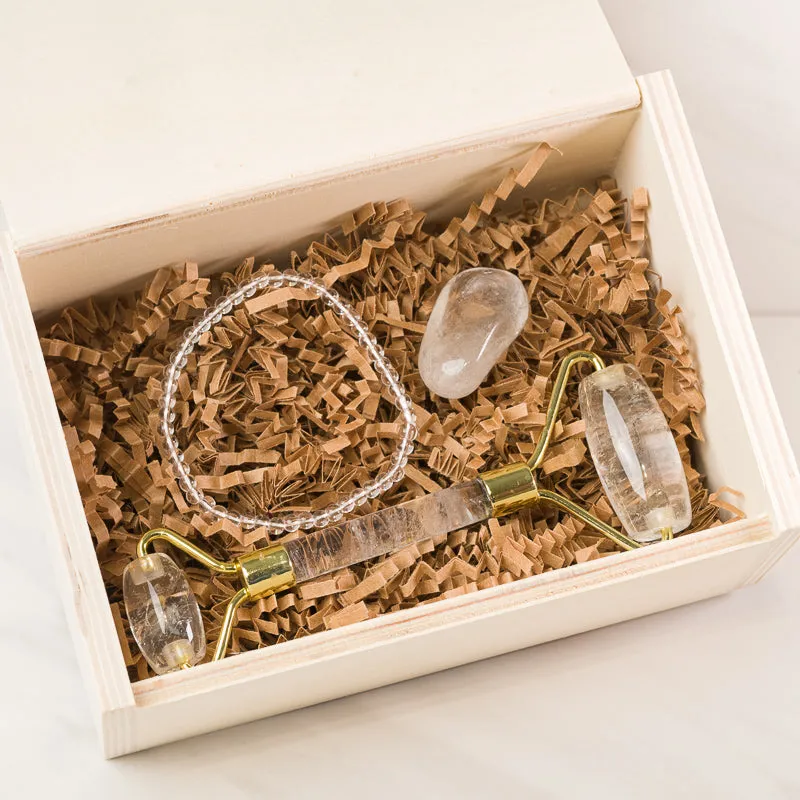 Clear Quartz Soothing Face Massage Roller gift set