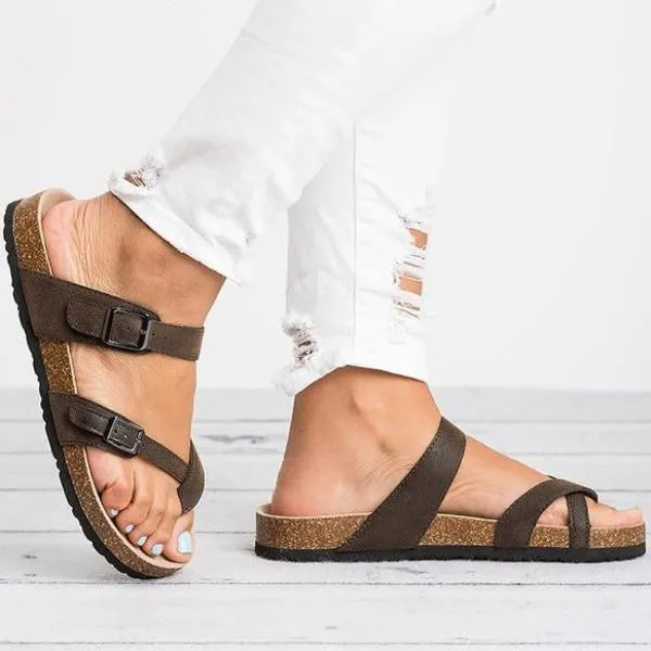 Criss cross footbed sandals ring toe slides