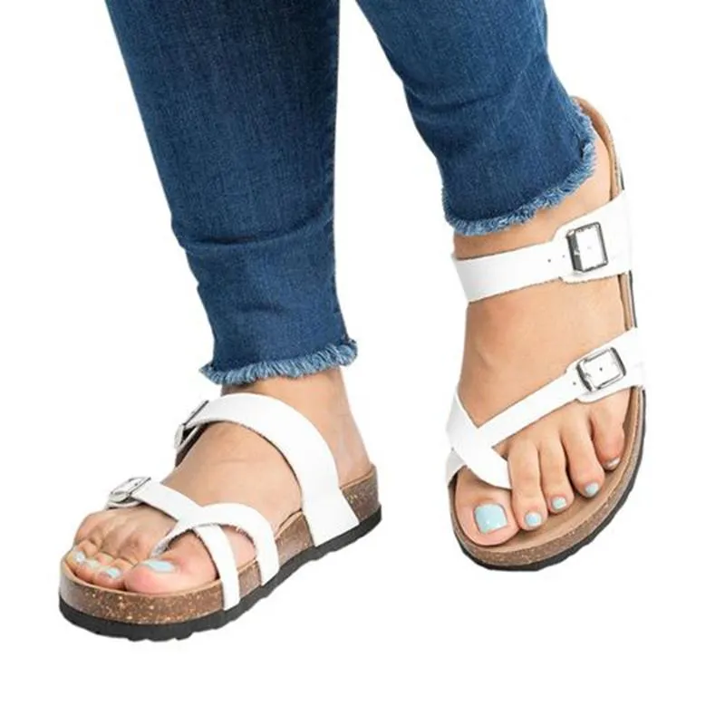 Criss cross footbed sandals ring toe slides