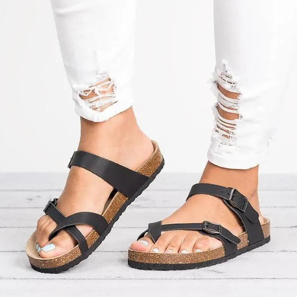 Criss cross footbed sandals ring toe slides