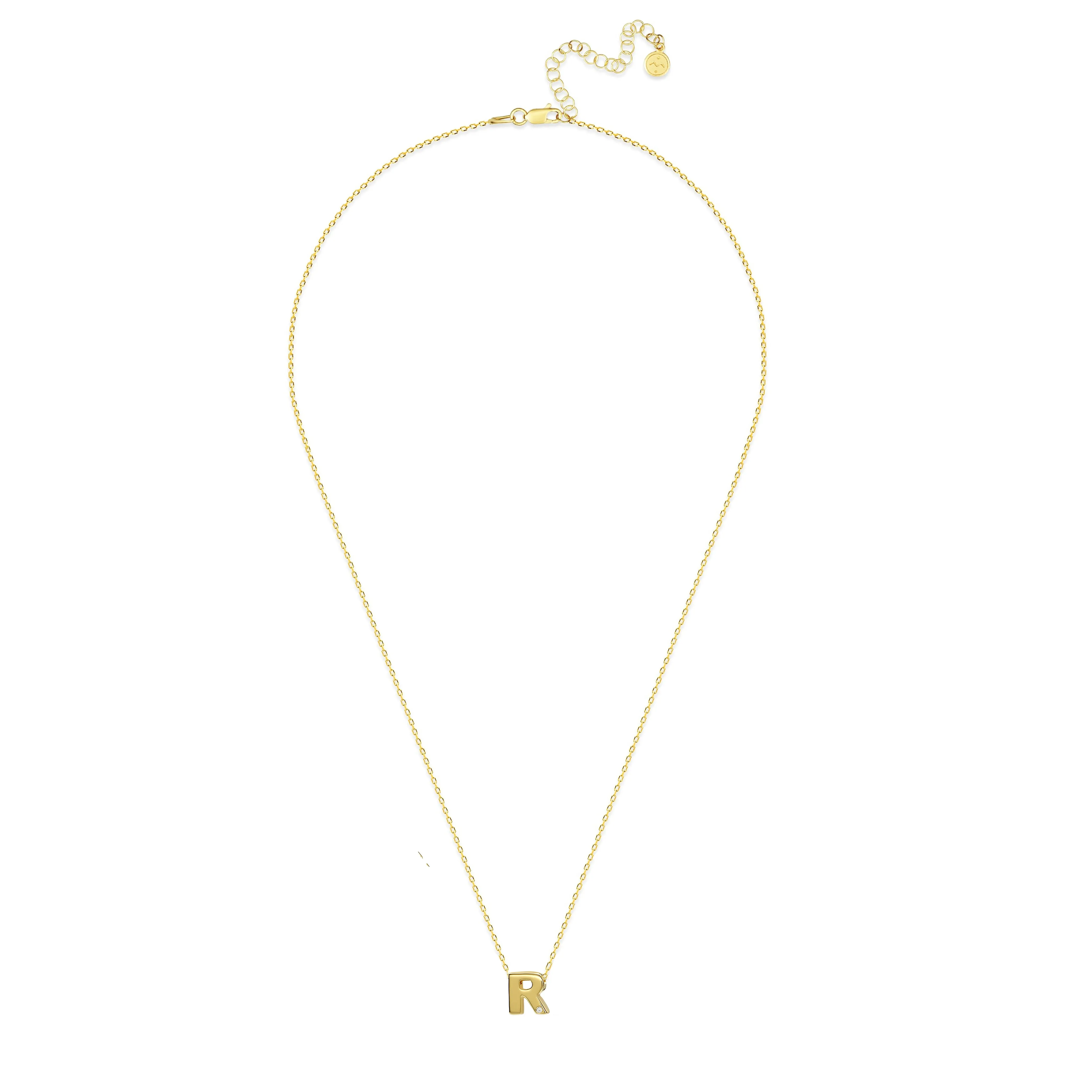 Diamond Letter Necklace "R" - 18 karat gold vermeil on sterling silver, diamond 0.01 carat