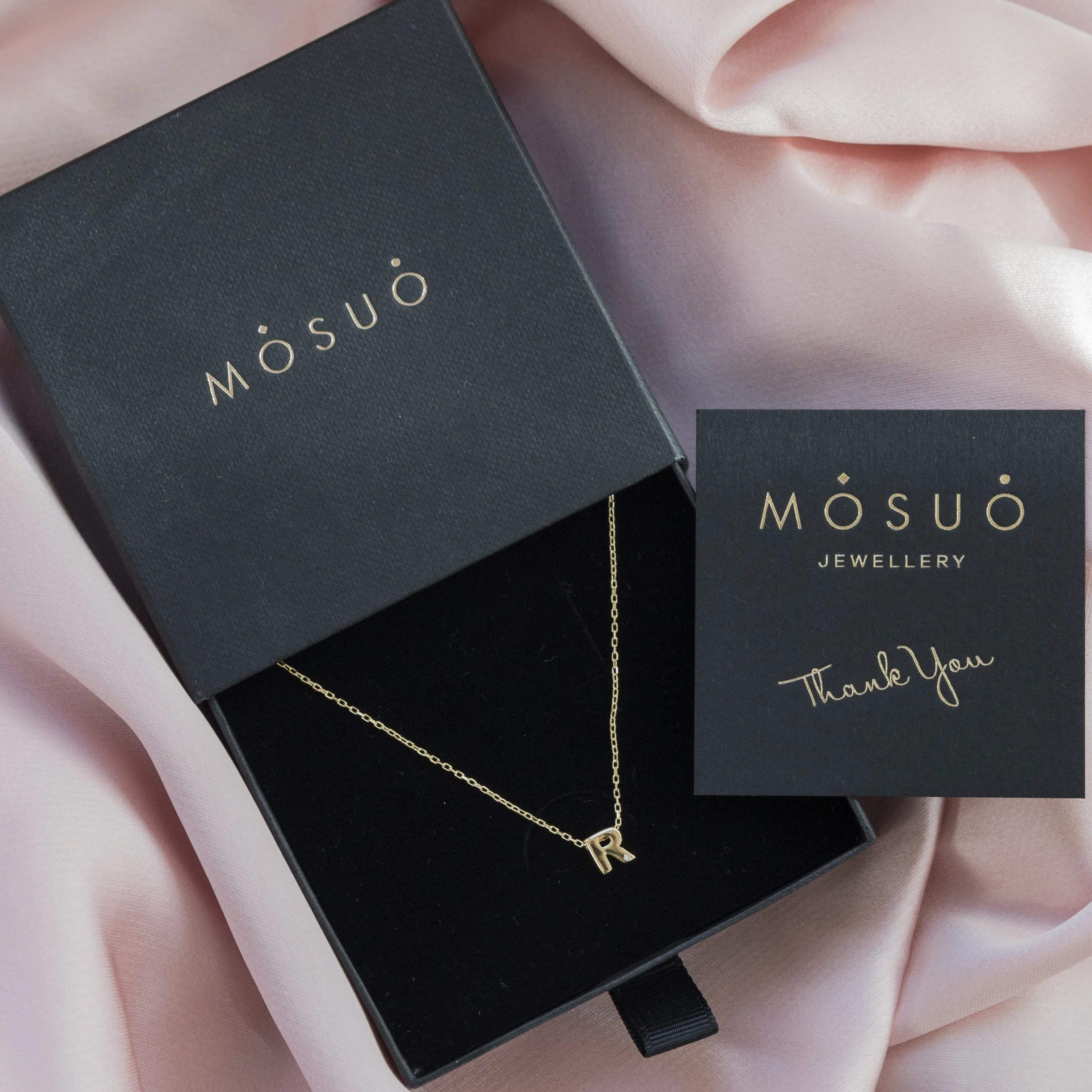 Diamond Letter Necklace "R" - 18 karat gold vermeil on sterling silver, diamond 0.01 carat