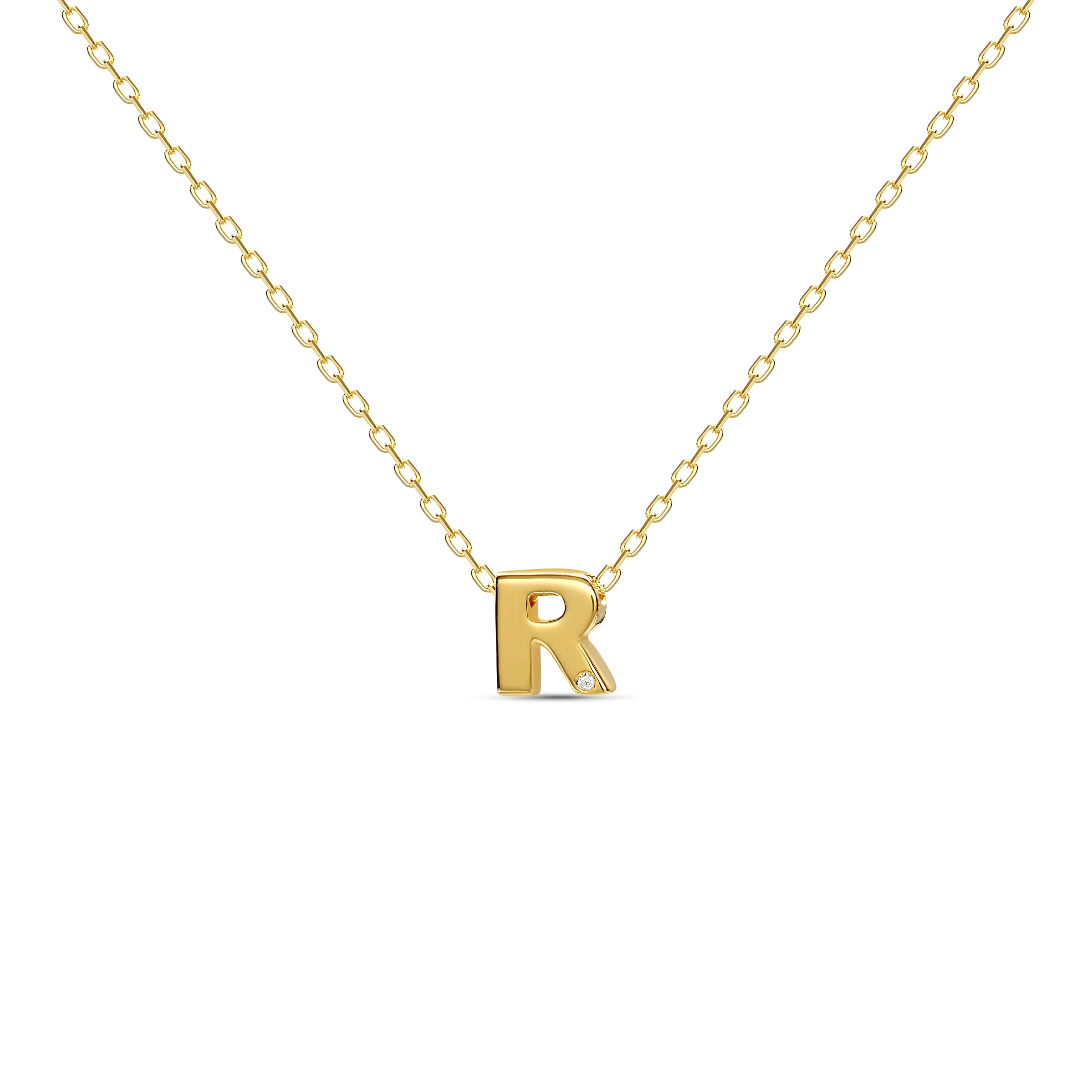 Diamond Letter Necklace "R" - 18 karat gold vermeil on sterling silver, diamond 0.01 carat