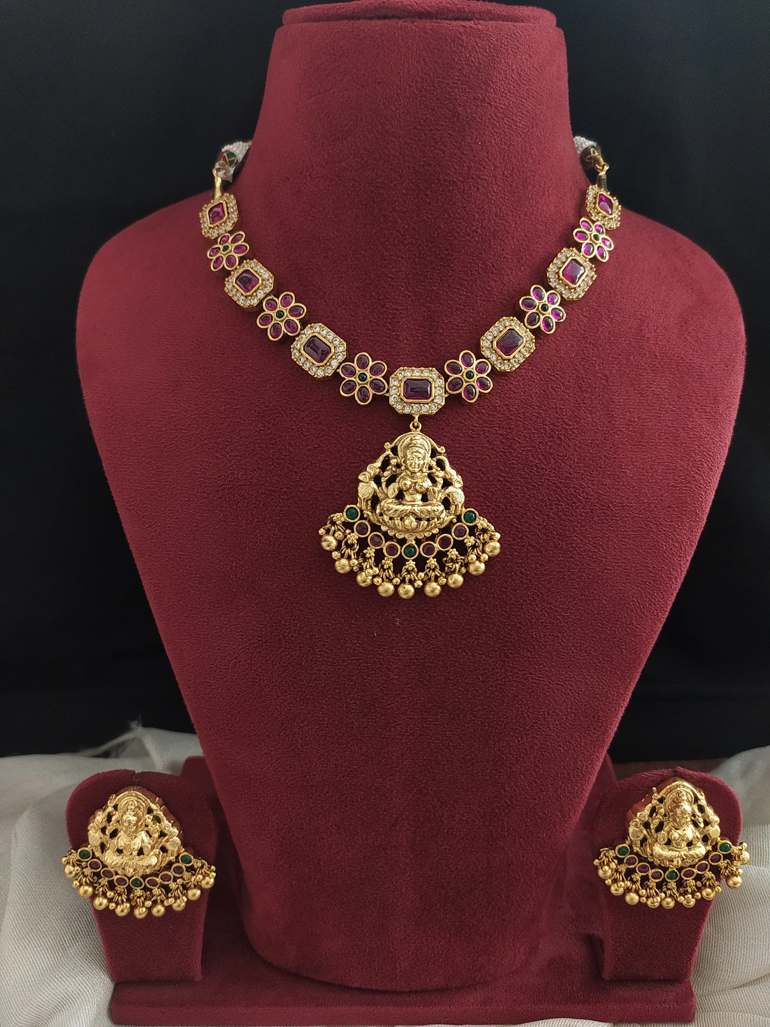 Divine Elegance Lakshmi Pendant Antique Necklace Set