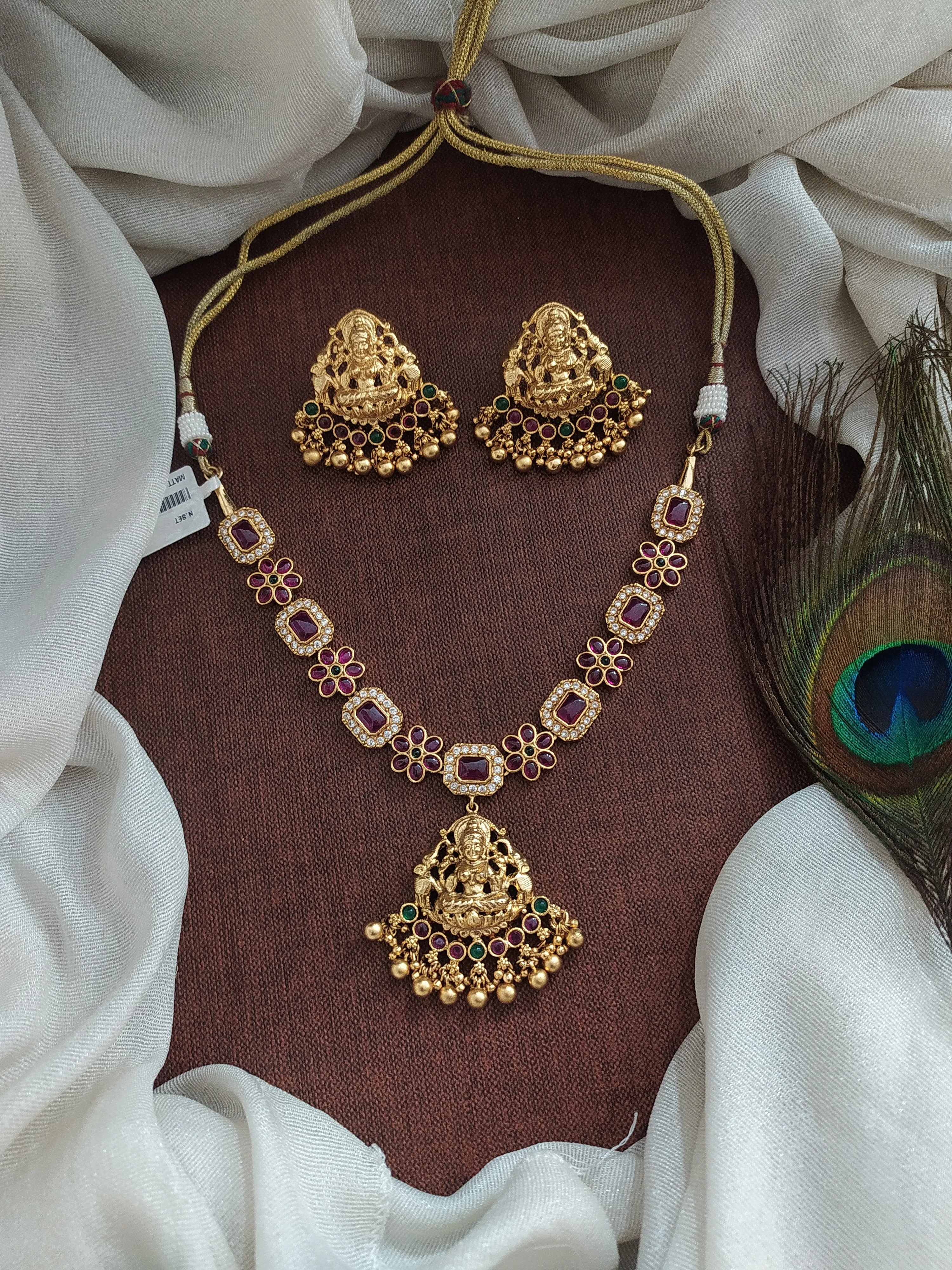 Divine Elegance Lakshmi Pendant Antique Necklace Set