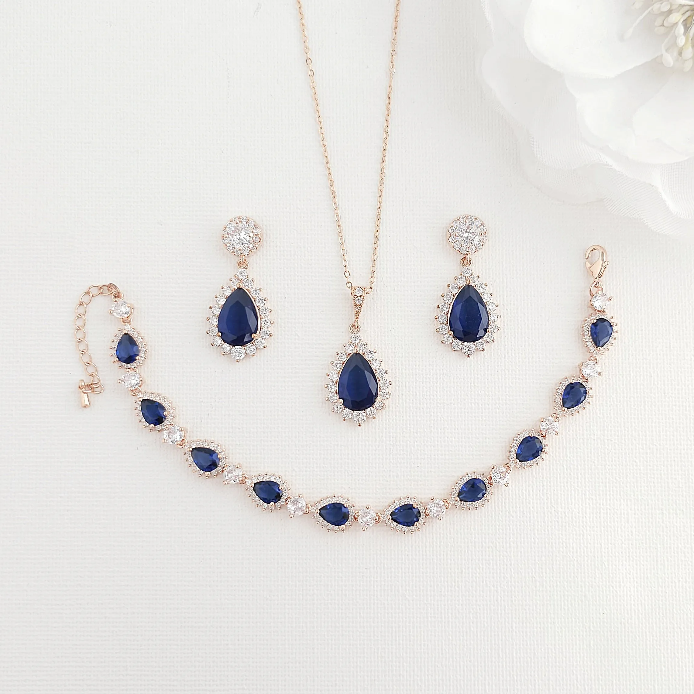 Elegant Blue Bridal Jewelry Set Something Blue for Weddings-Aoi