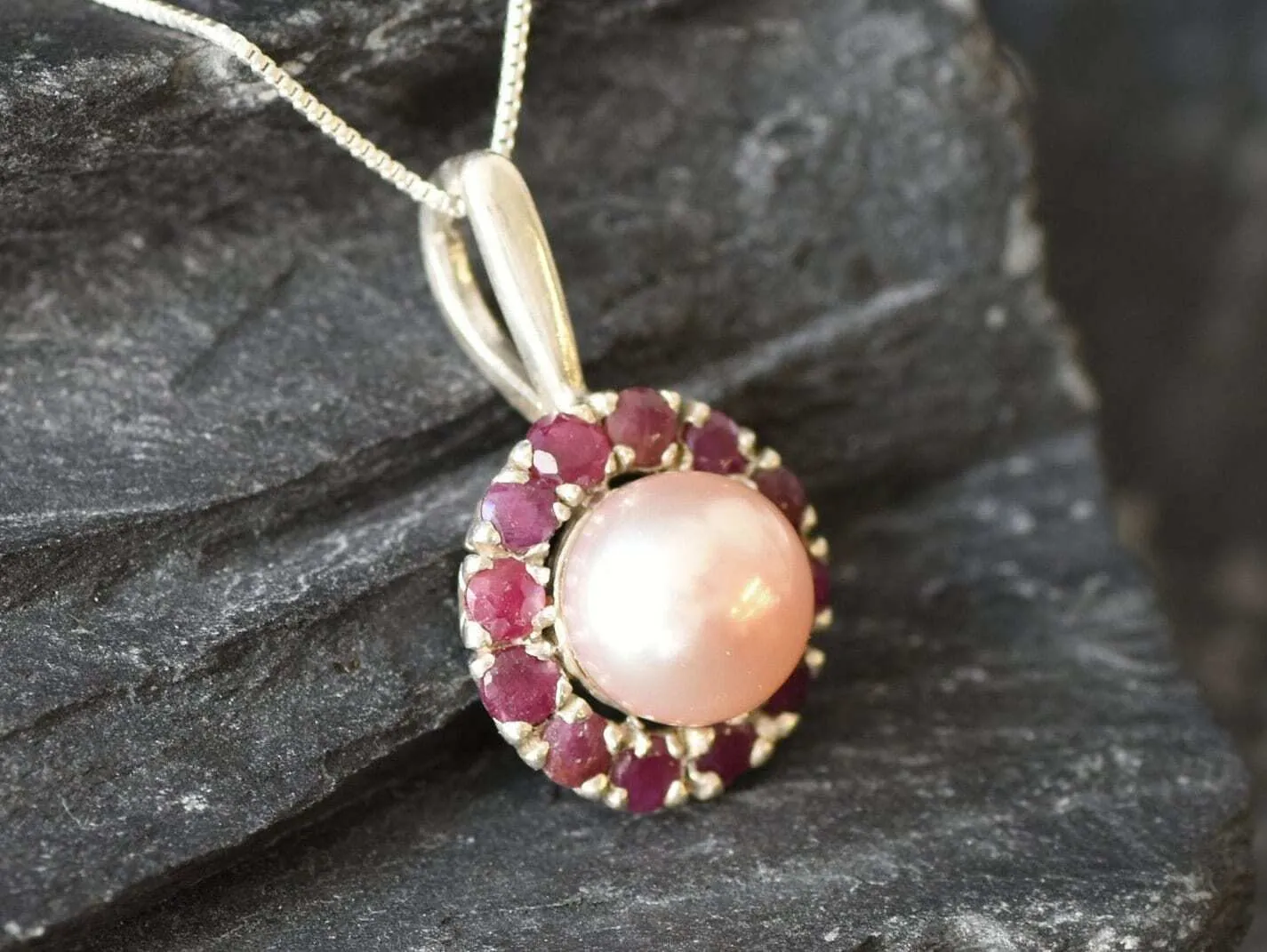 Flower Pearl Pendant - Genuine Beige Pearl - Victorian Floral Necklace