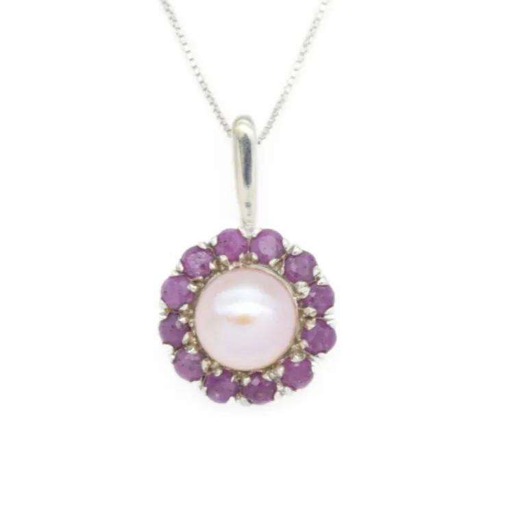 Flower Pearl Pendant - Genuine Beige Pearl - Victorian Floral Necklace