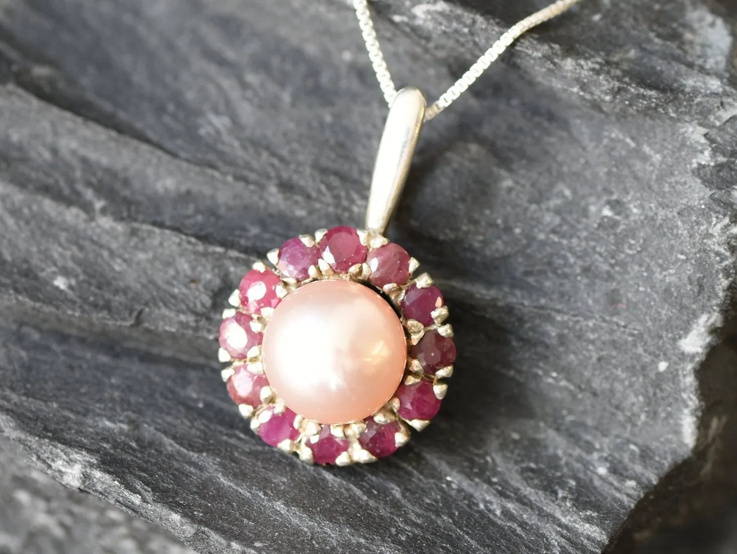 Flower Pearl Pendant - Genuine Beige Pearl - Victorian Floral Necklace
