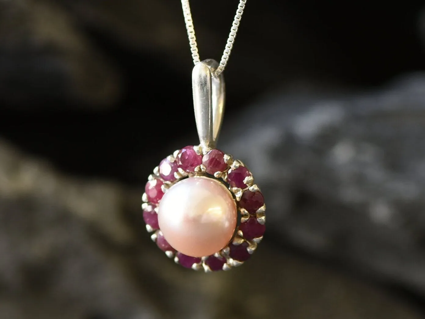 Flower Pearl Pendant - Genuine Beige Pearl - Victorian Floral Necklace