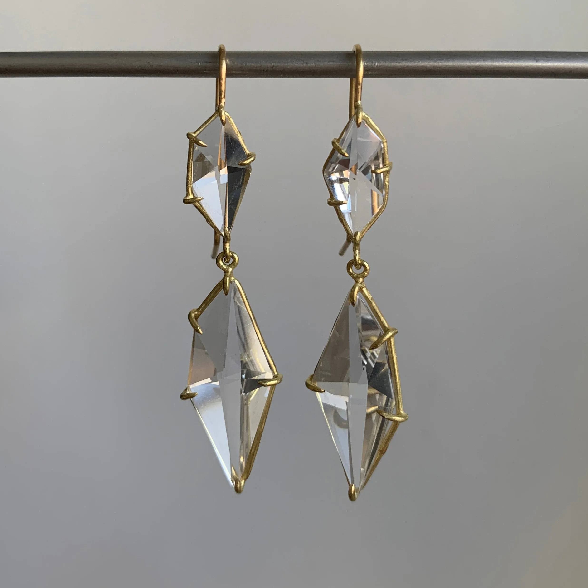 Geometric White Topaz Double Drop Earrings