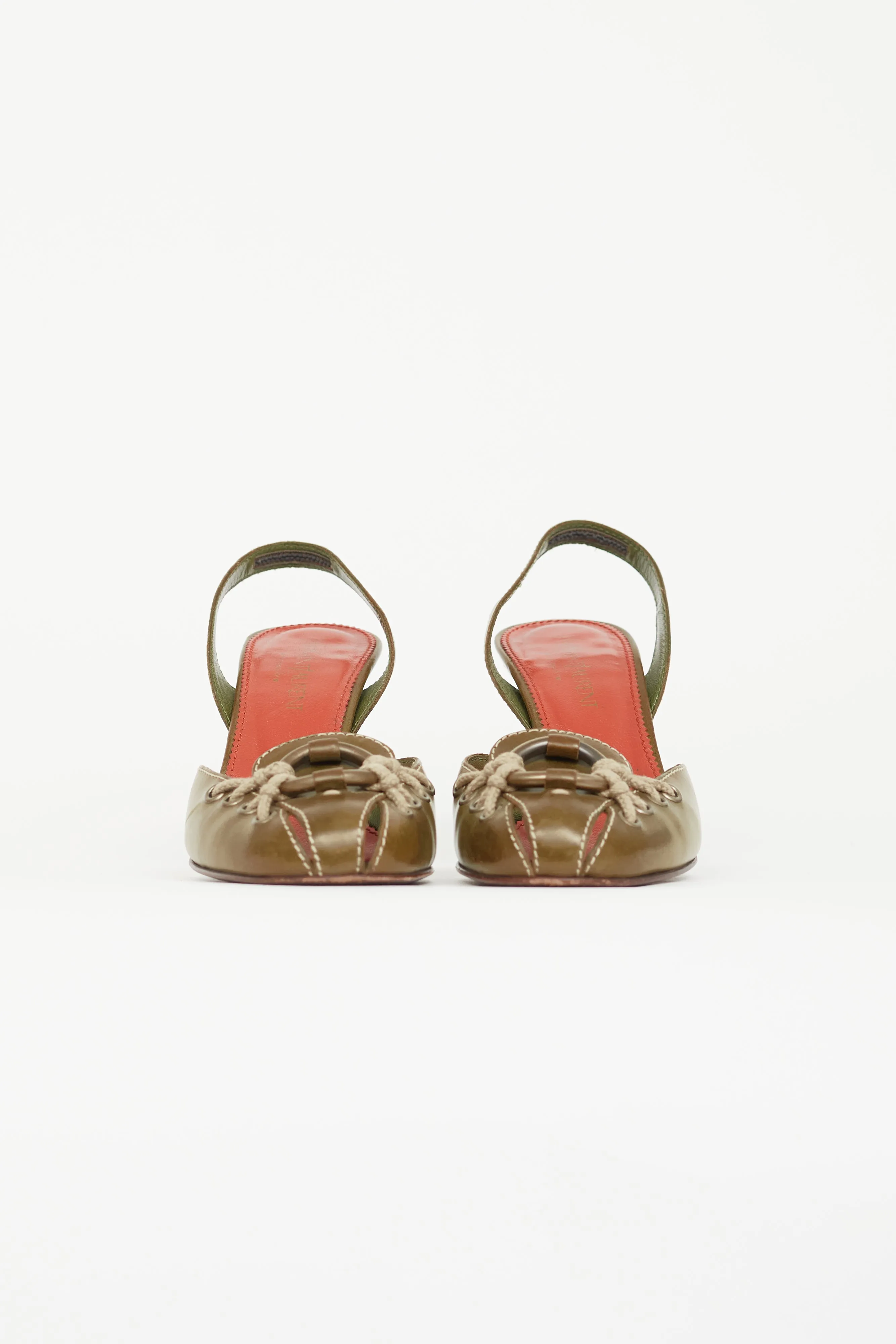 Green Leather Rope Embellished Slingback Pump