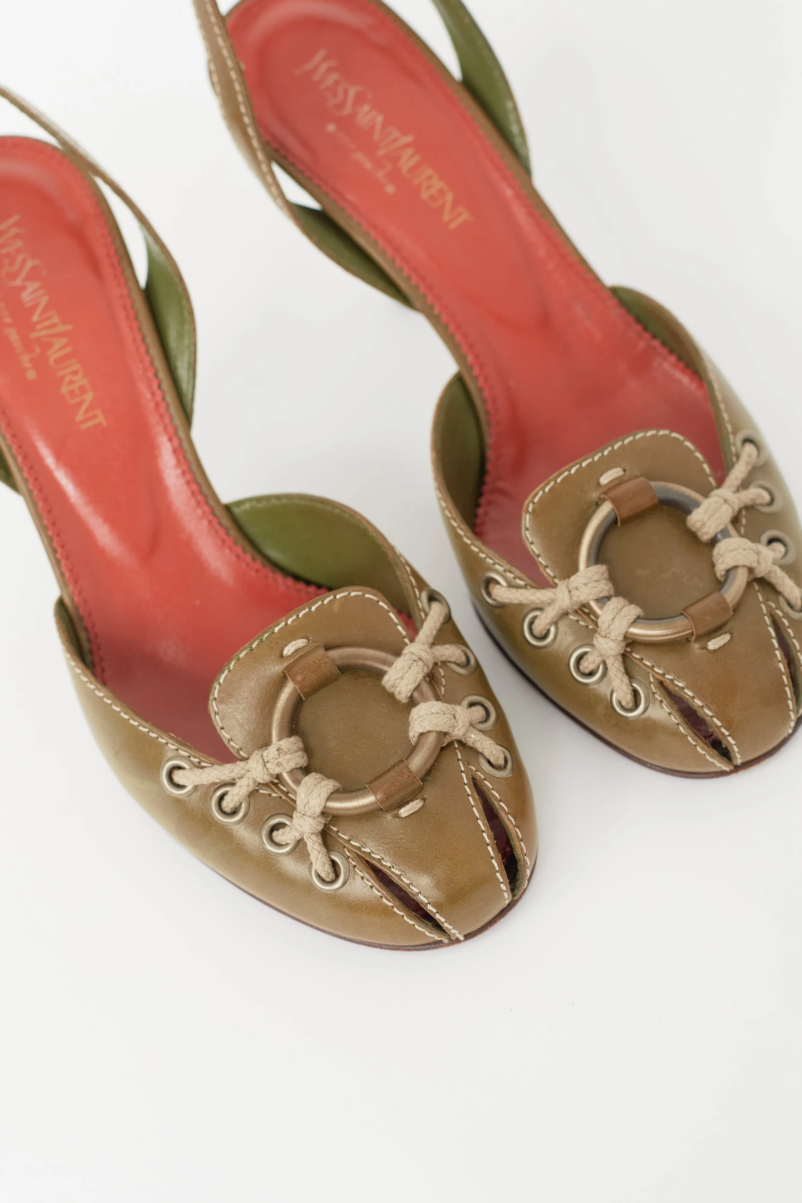 Green Leather Rope Embellished Slingback Pump