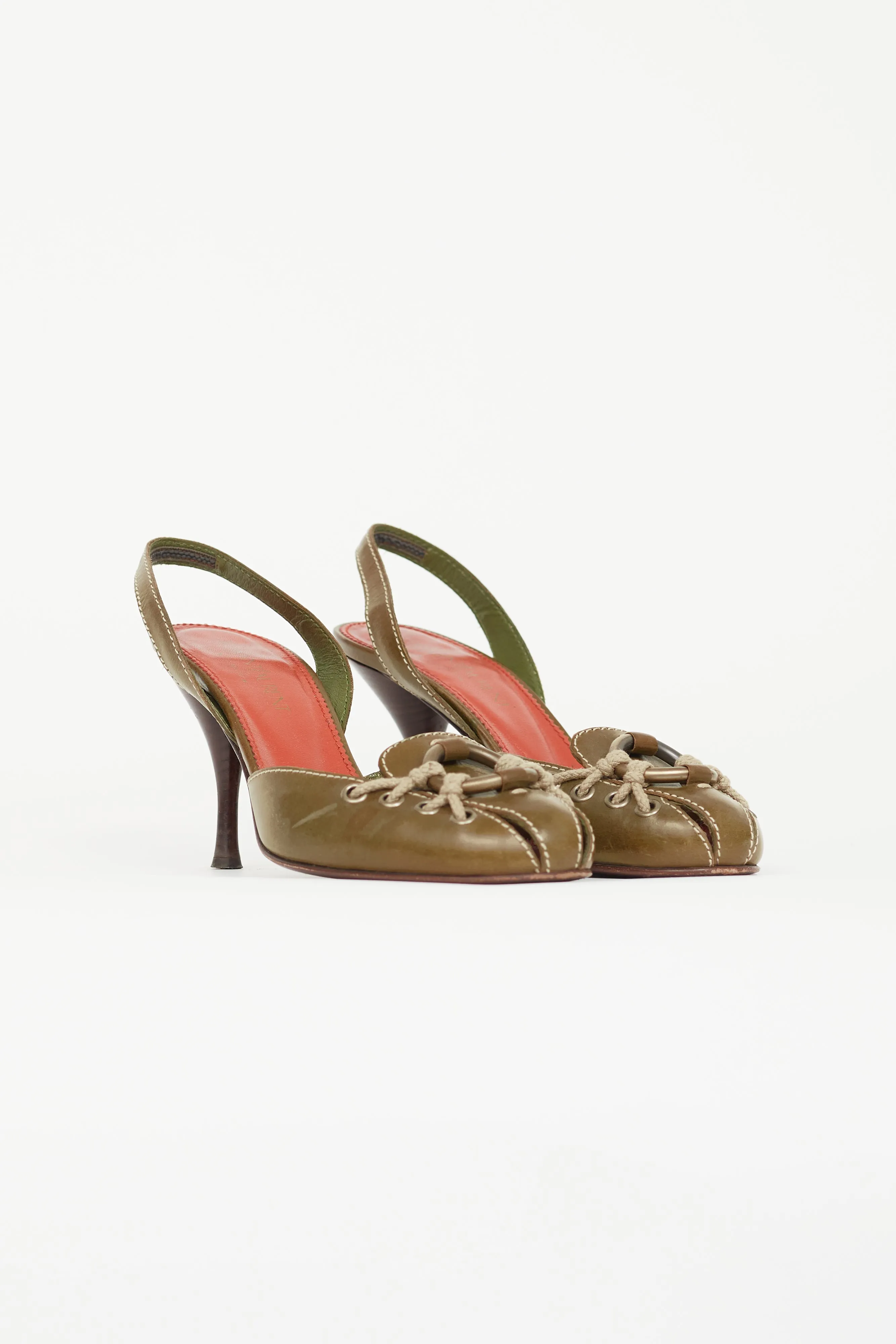 Green Leather Rope Embellished Slingback Pump
