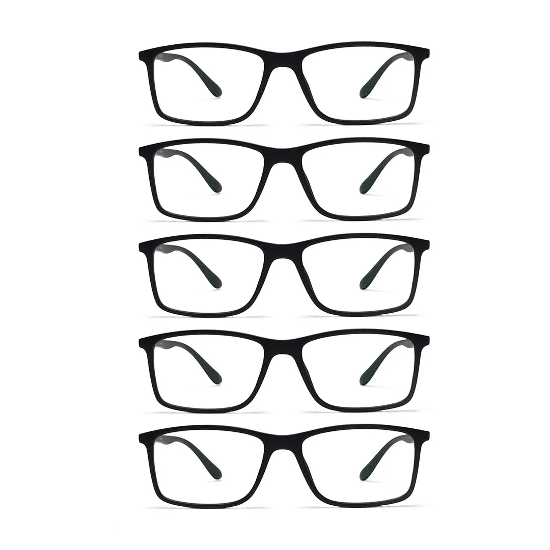 Intellilens® Square Blue Cut Computer Glasses for Eye Protection | Zero Power, Anti Glare & Blue Light Filter Glasses | Frames & Blue Cut Lenses (Black) Pack of 5