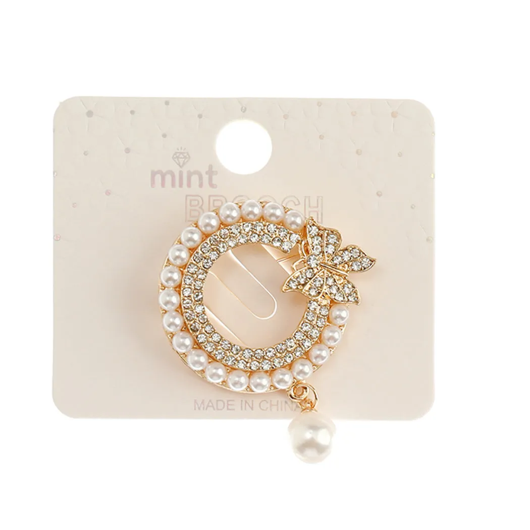 JAH44725-Pearl Drop Circle Butterfly Brooch