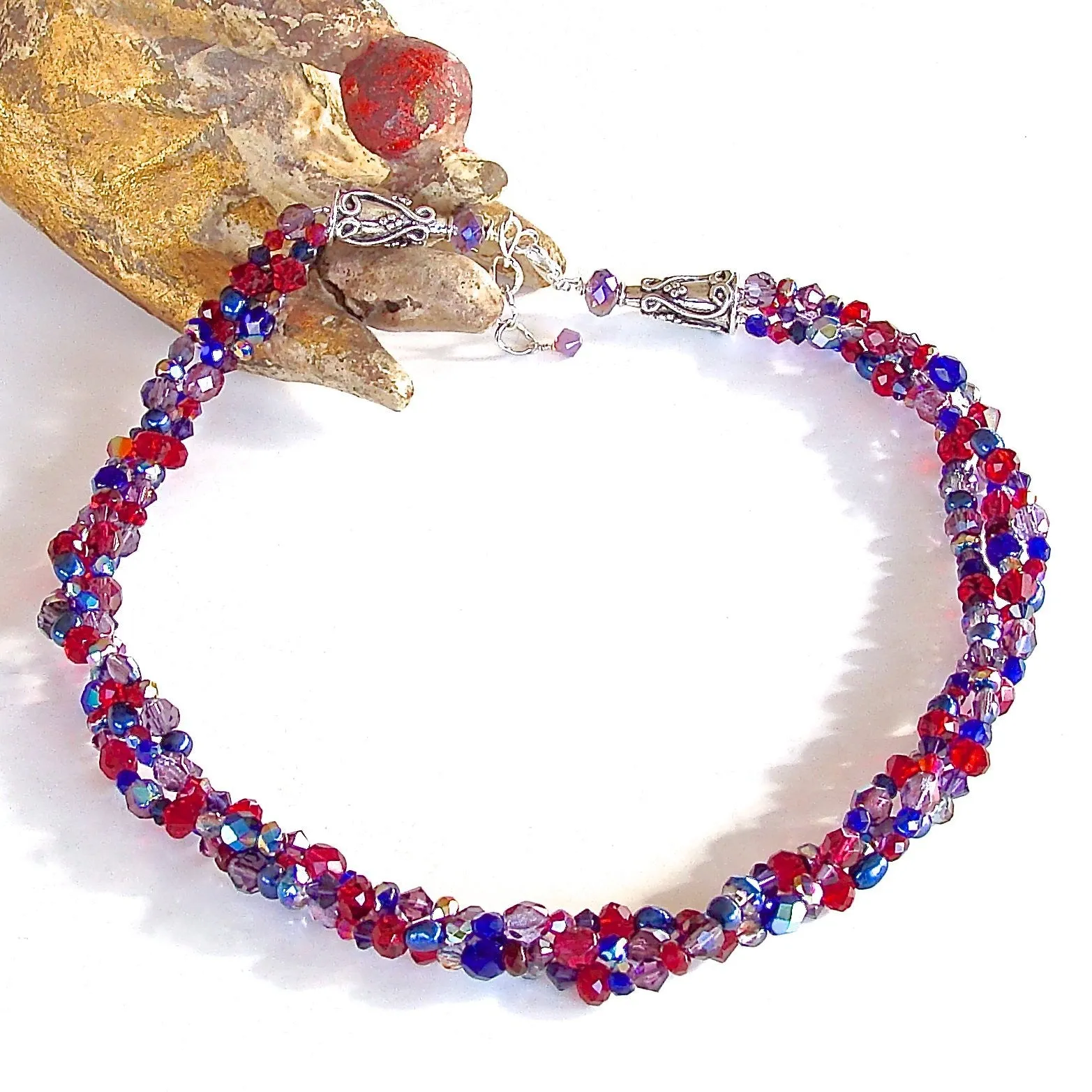 Jingle: 18" Ruby Red Sapphire and Blue Necklace