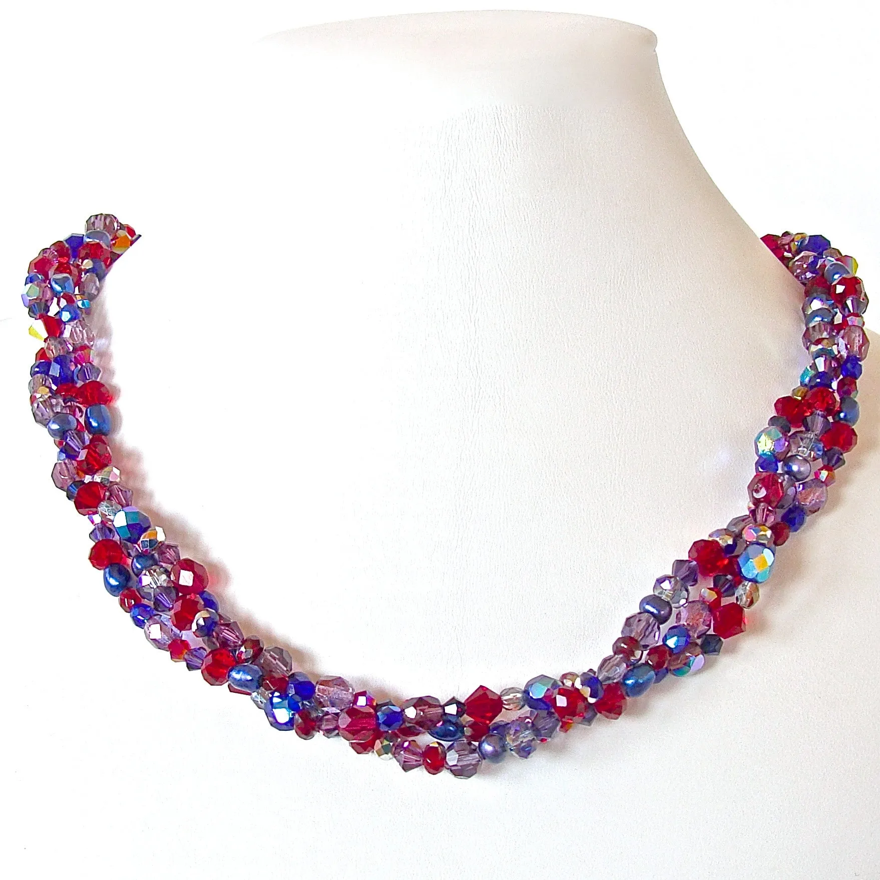 Jingle: 18" Ruby Red Sapphire and Blue Necklace