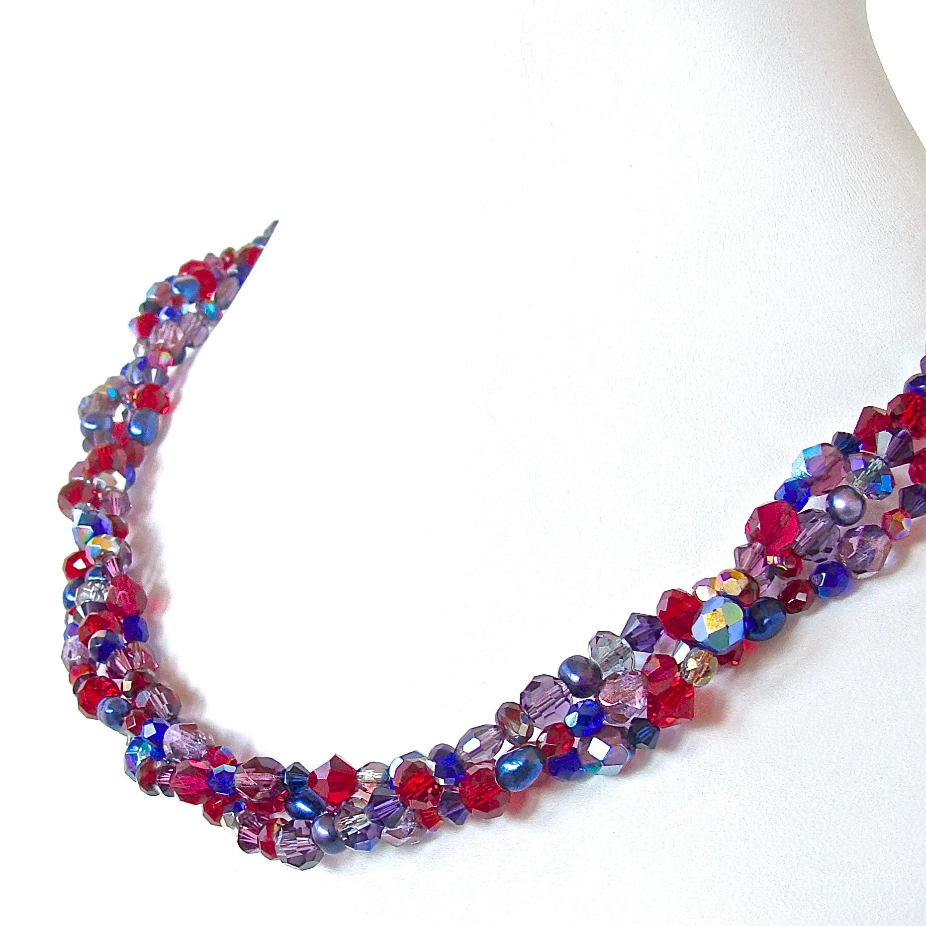Jingle: 18" Ruby Red Sapphire and Blue Necklace