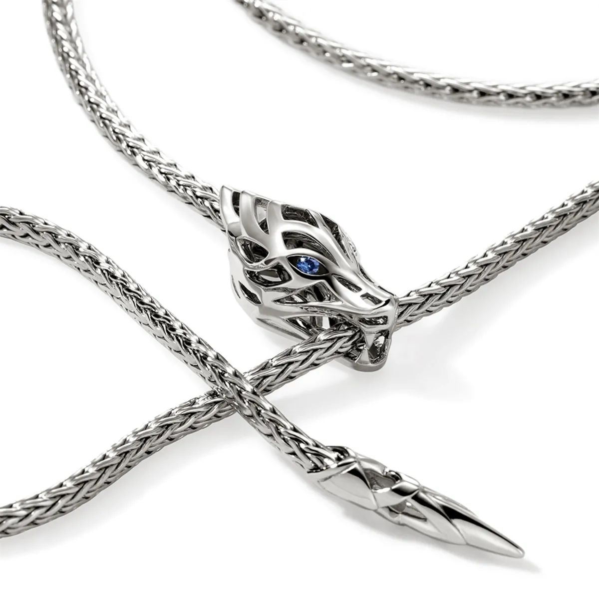 John Hardy Legends Naga Silver 2.5mm Mini Chain Necklace with Dragon Head Sapphire Eyes