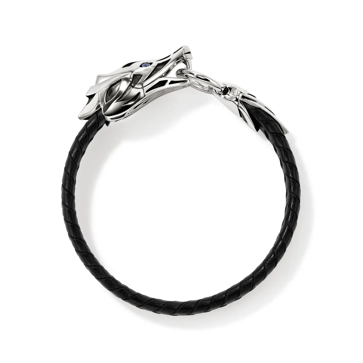 John Hardy Naga Silver 10mm Leather Bracelet with Blue Sapphire