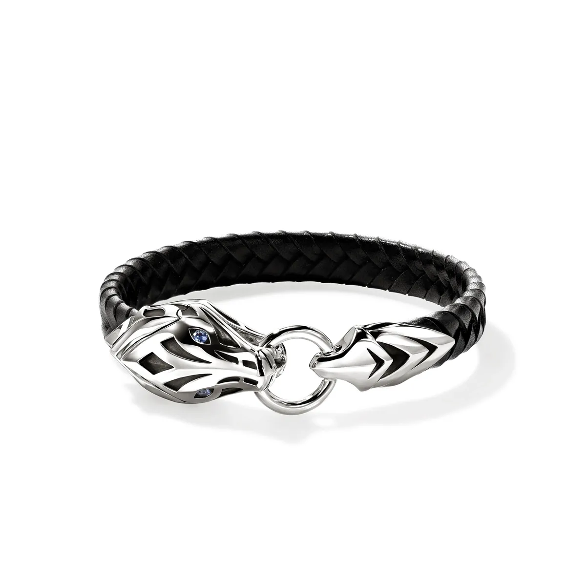 John Hardy Naga Silver 10mm Leather Bracelet with Blue Sapphire