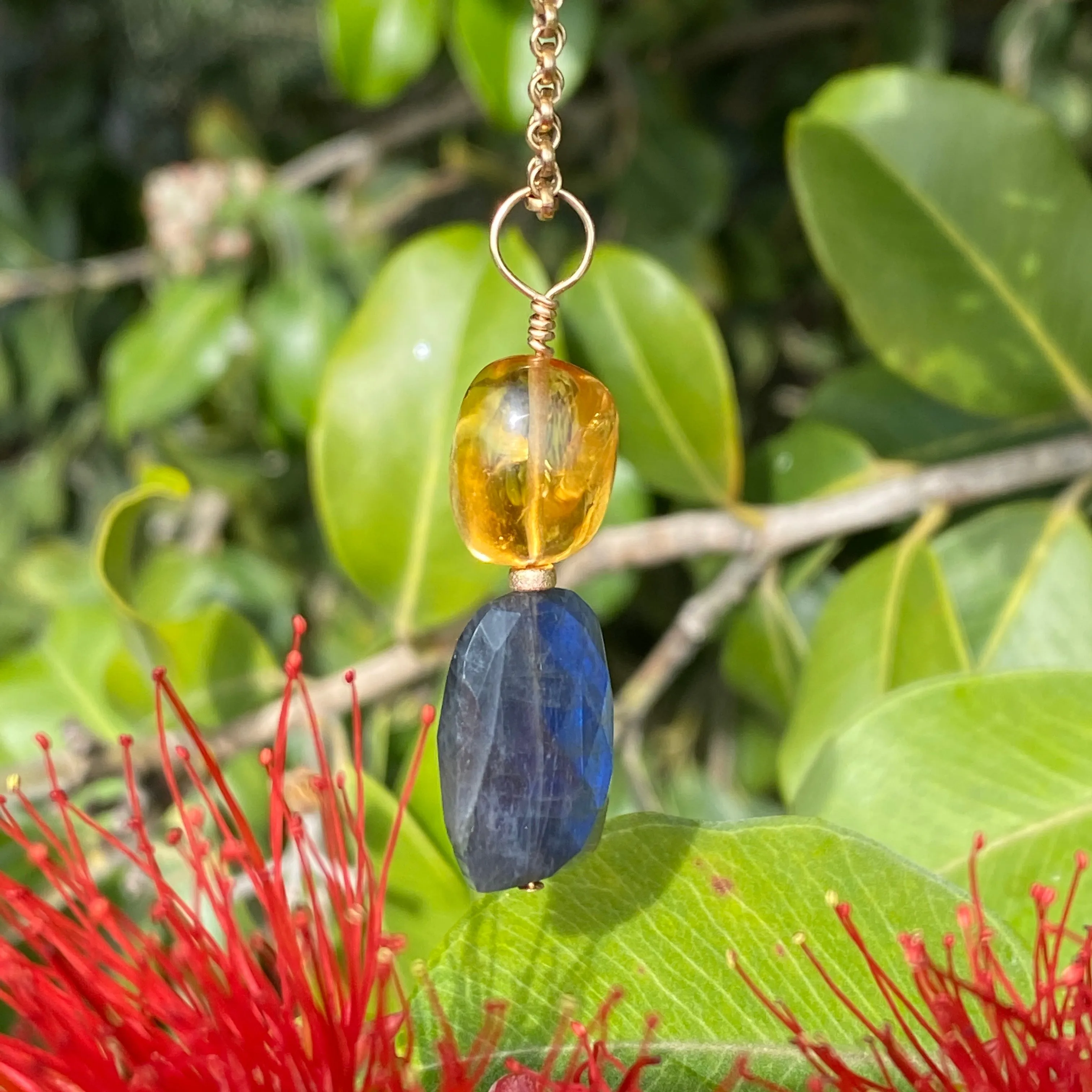 Labradorite & Citrine Pendant on 14k Gold Filled Solo Chain