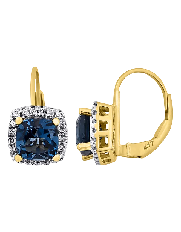 London Blue Topaz Earrings - 10ct Yellow Gold London Blue Topaz & Dimond Earrings - 786285