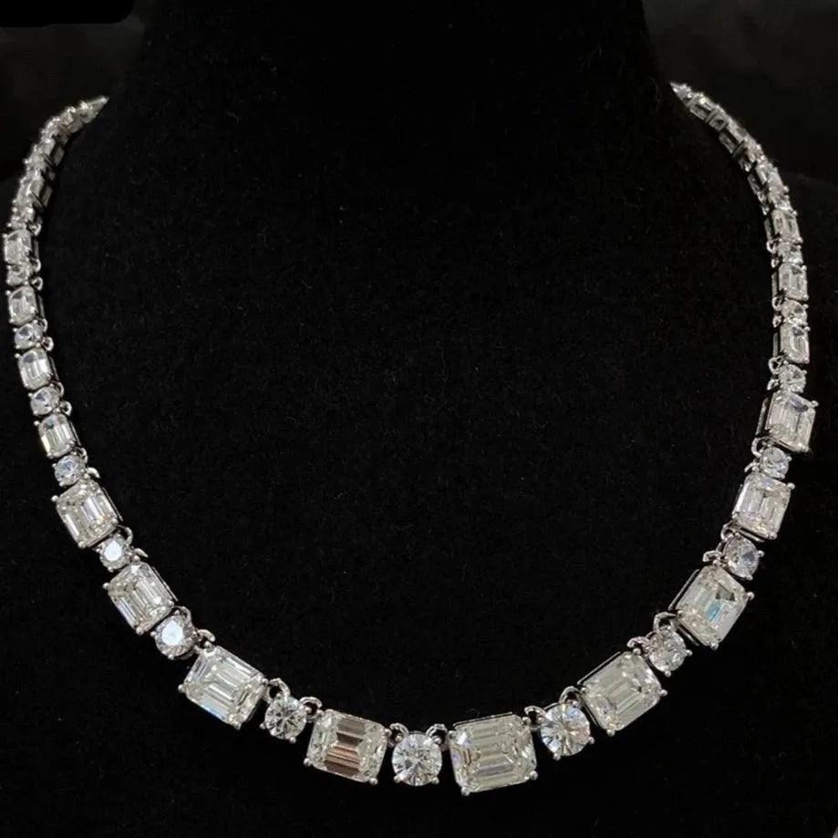 Luxury 925 Sterling Silver Necklace - Emerald Round Cut Lab Sapphire for Women, Anniversary Jewelry Gift