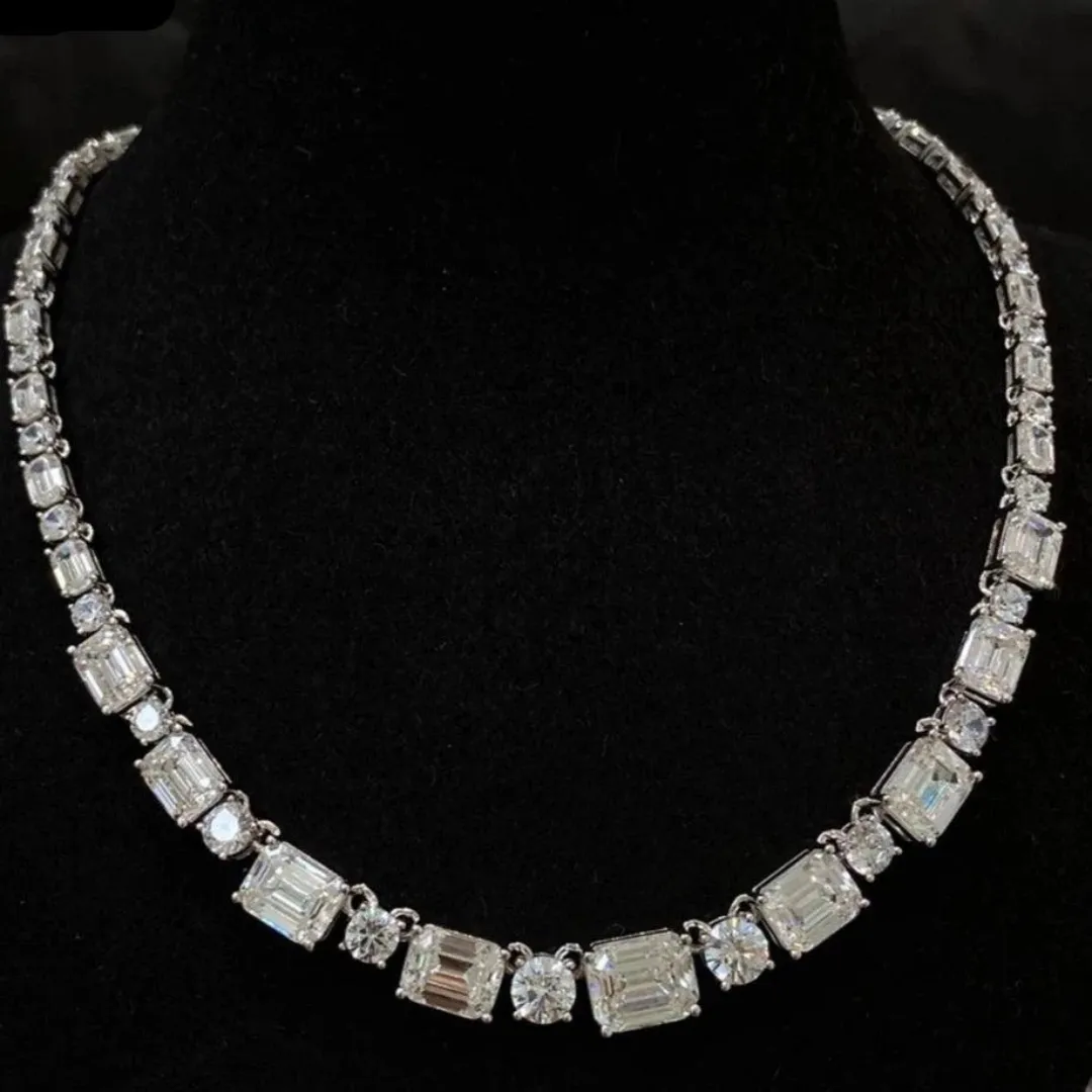 Luxury 925 Sterling Silver Necklace - Emerald Round Cut Lab Sapphire for Women, Anniversary Jewelry Gift