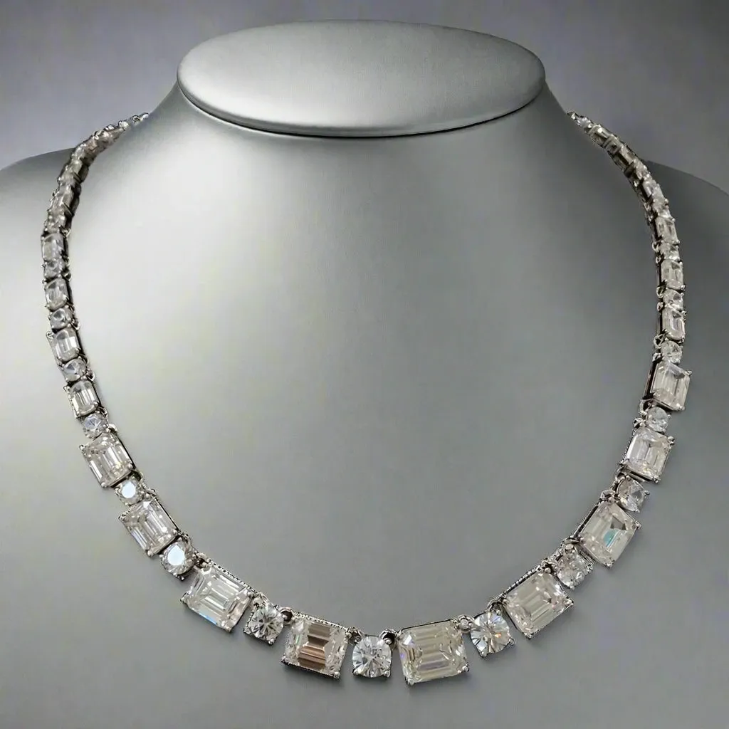 Luxury 925 Sterling Silver Necklace - Emerald Round Cut Lab Sapphire for Women, Anniversary Jewelry Gift