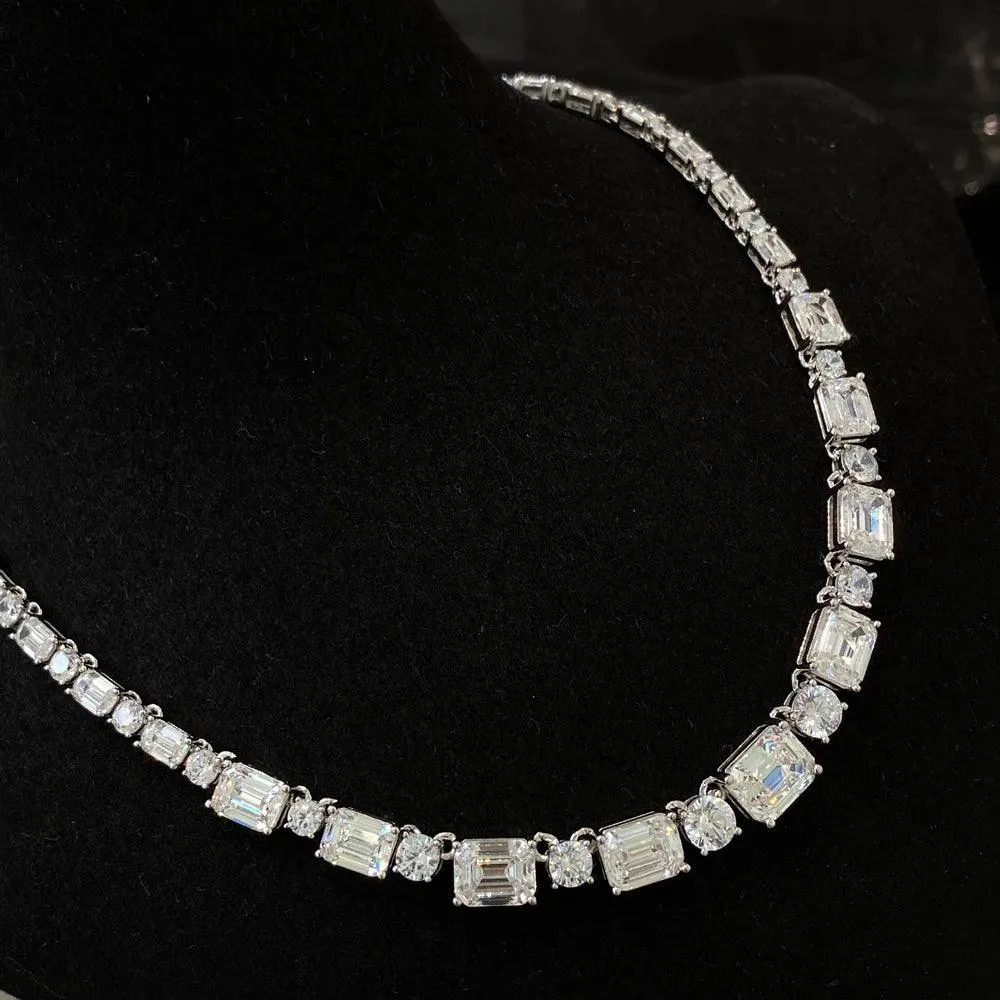 Luxury 925 Sterling Silver Necklace - Emerald Round Cut Lab Sapphire for Women, Anniversary Jewelry Gift