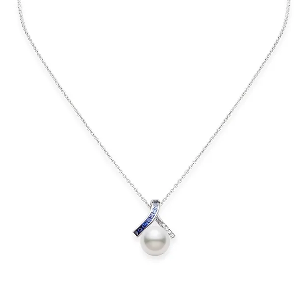 Mikimoto Ocean White Gold White South Sea Pearl and Blue Sapphire Necklace