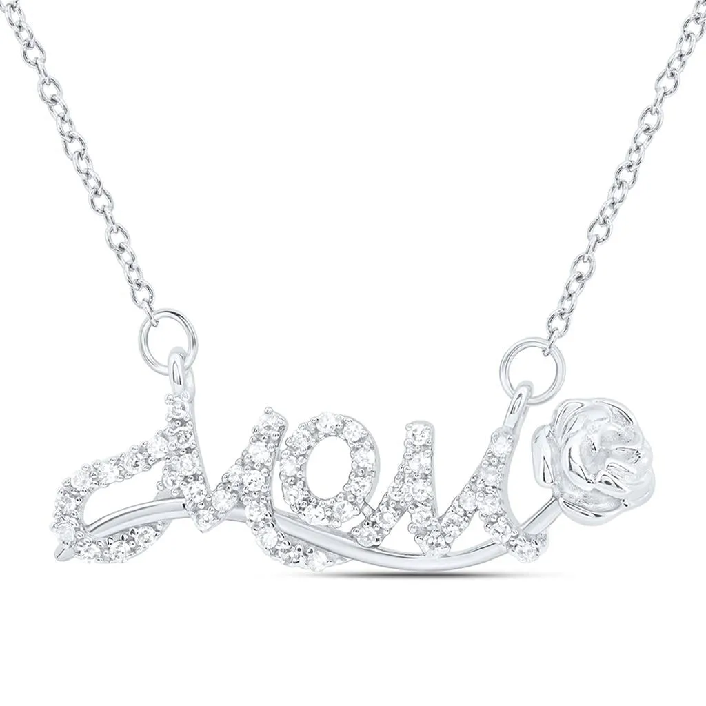 Mom Rose Diamond Pendant Charm Necklace 10K Gold
