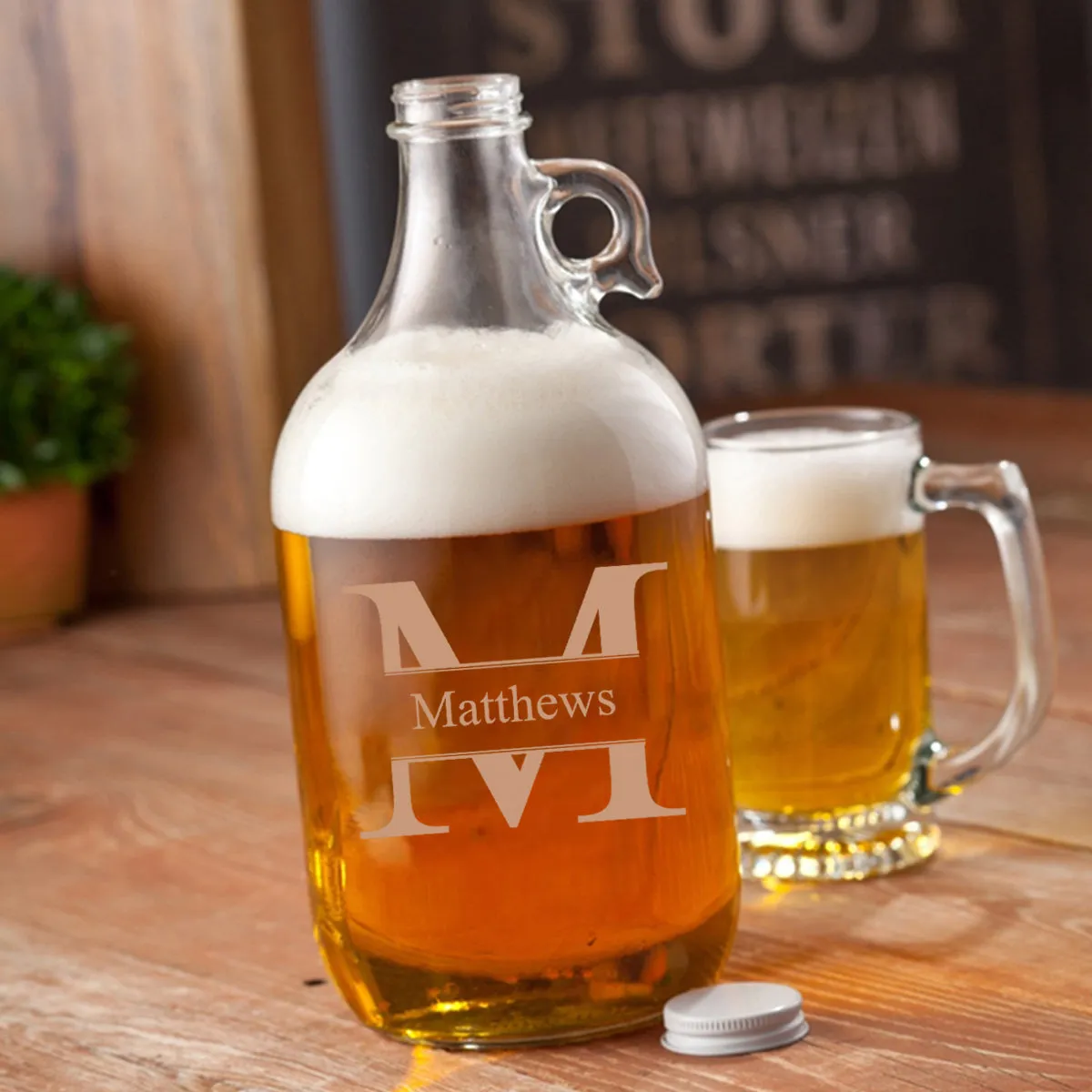 Monogrammed Glass Beer Growler