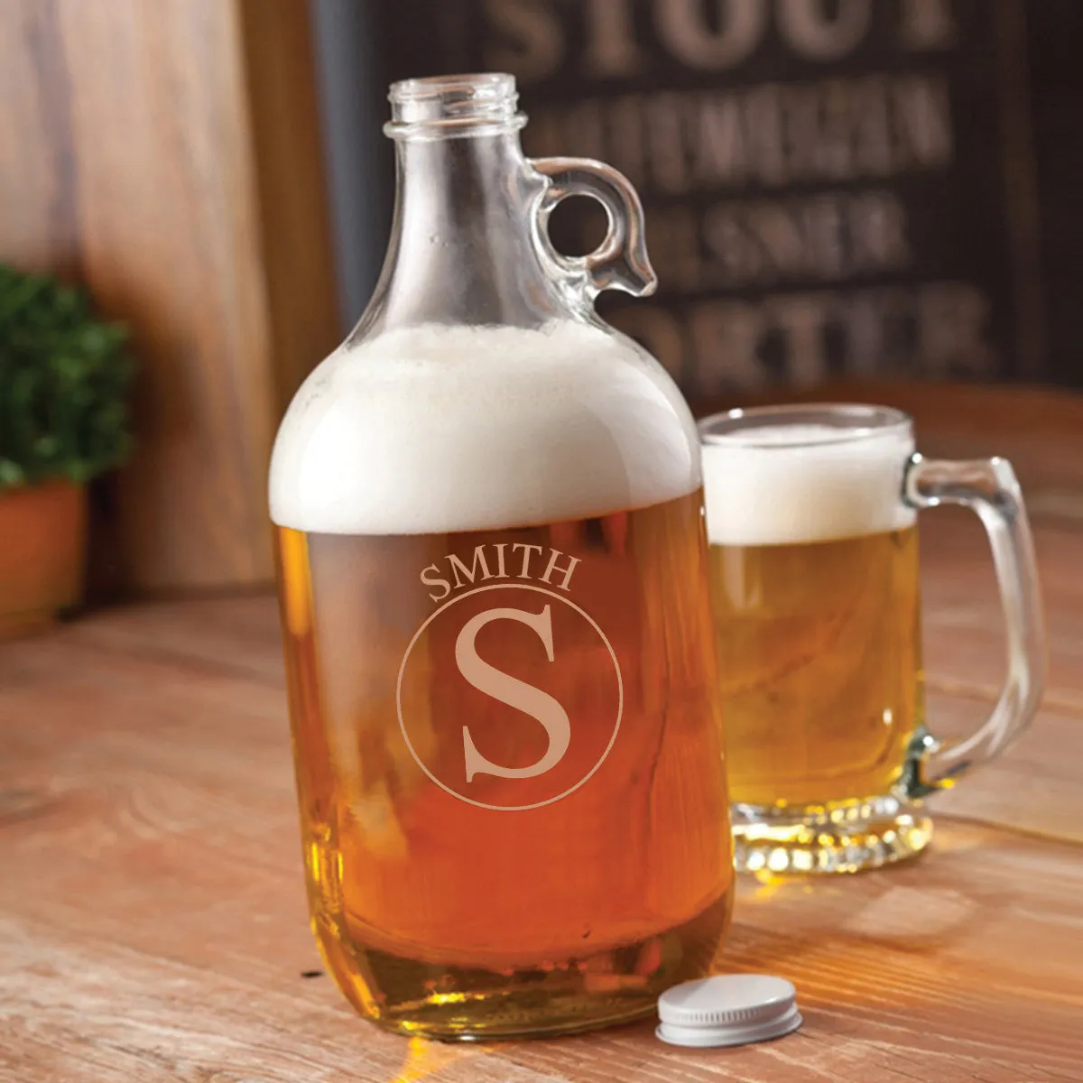 Monogrammed Glass Beer Growler