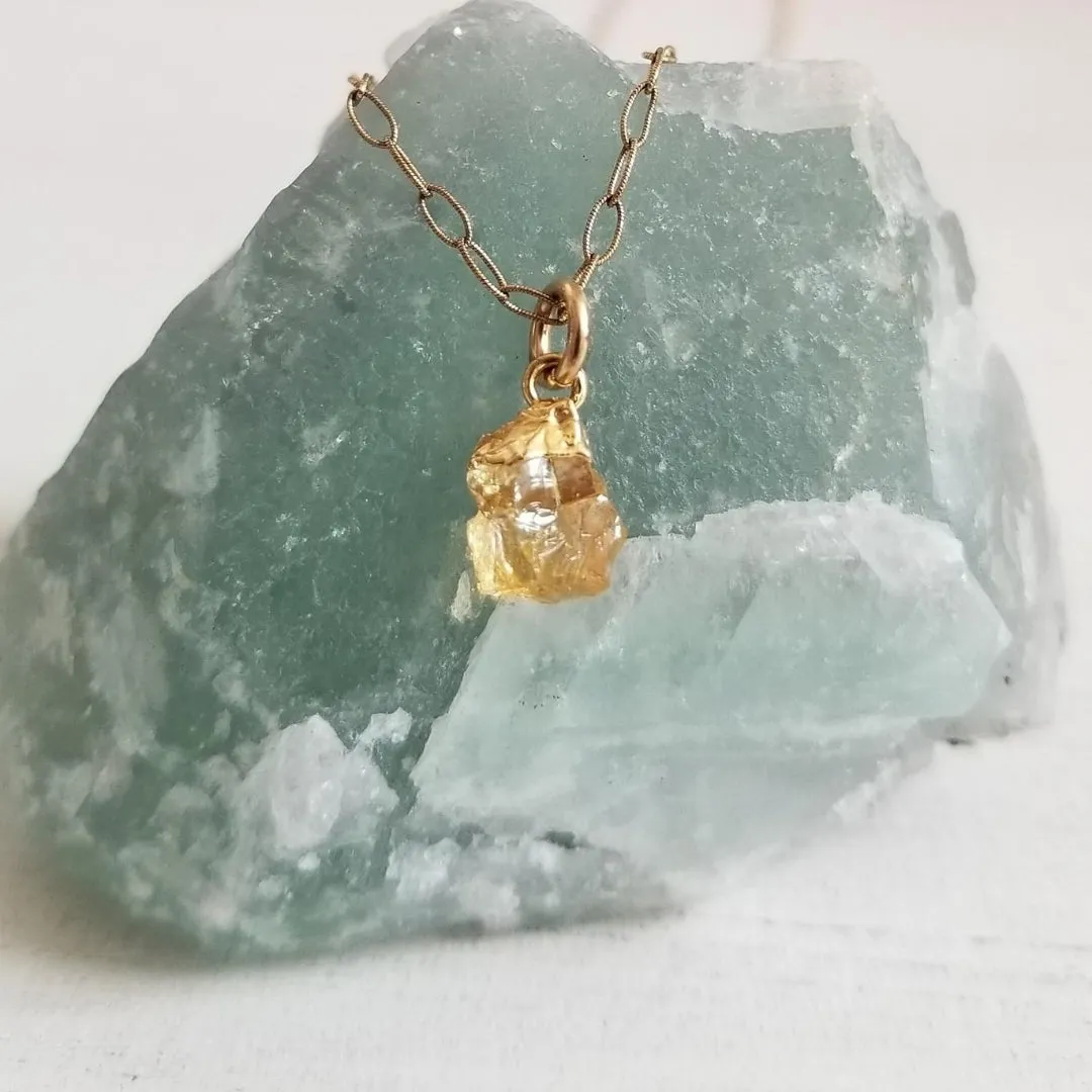 Natural Citrine Pendant Necklace, Tiny Gemstone Necklace