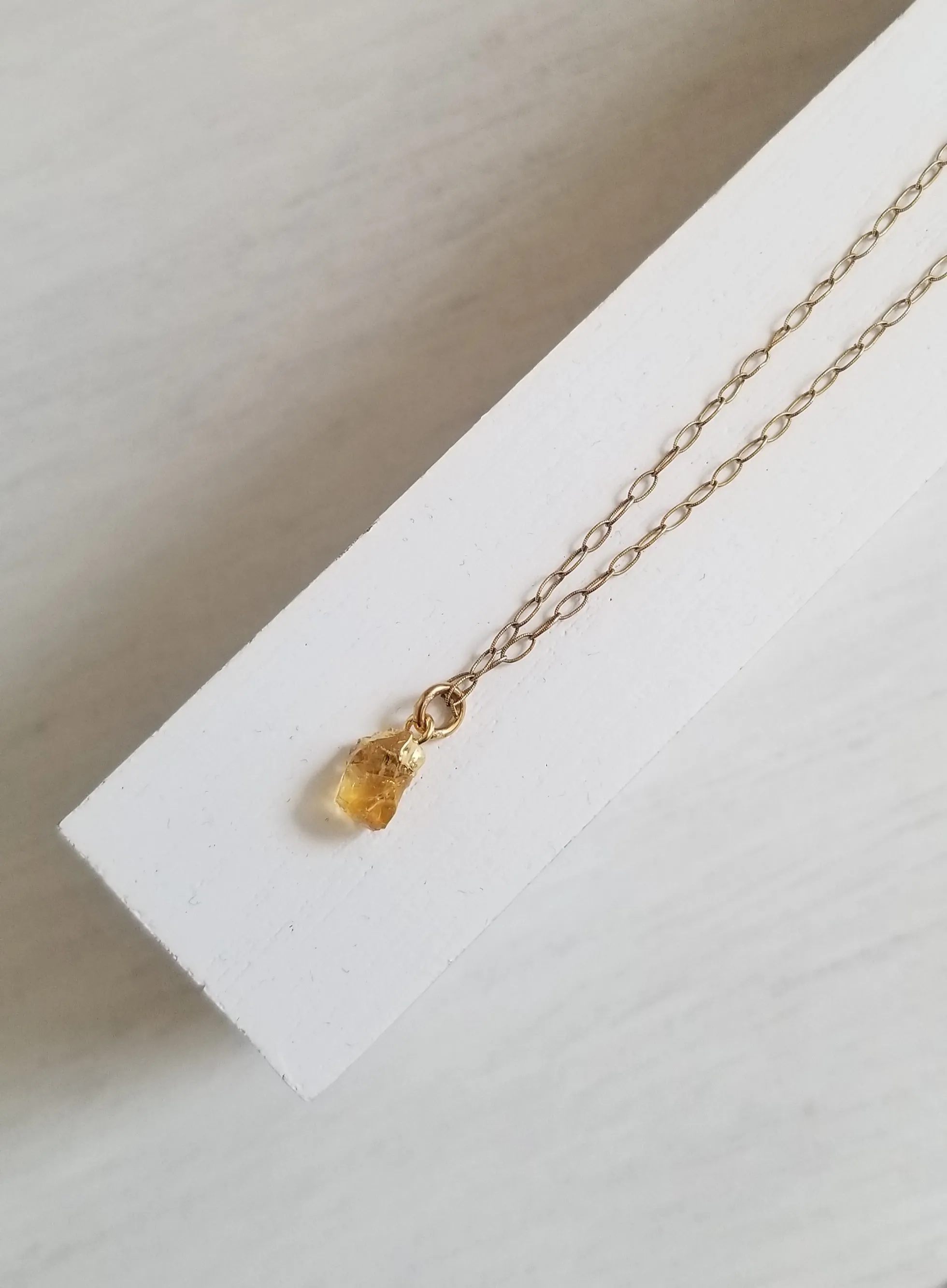 Natural Citrine Pendant Necklace, Tiny Gemstone Necklace